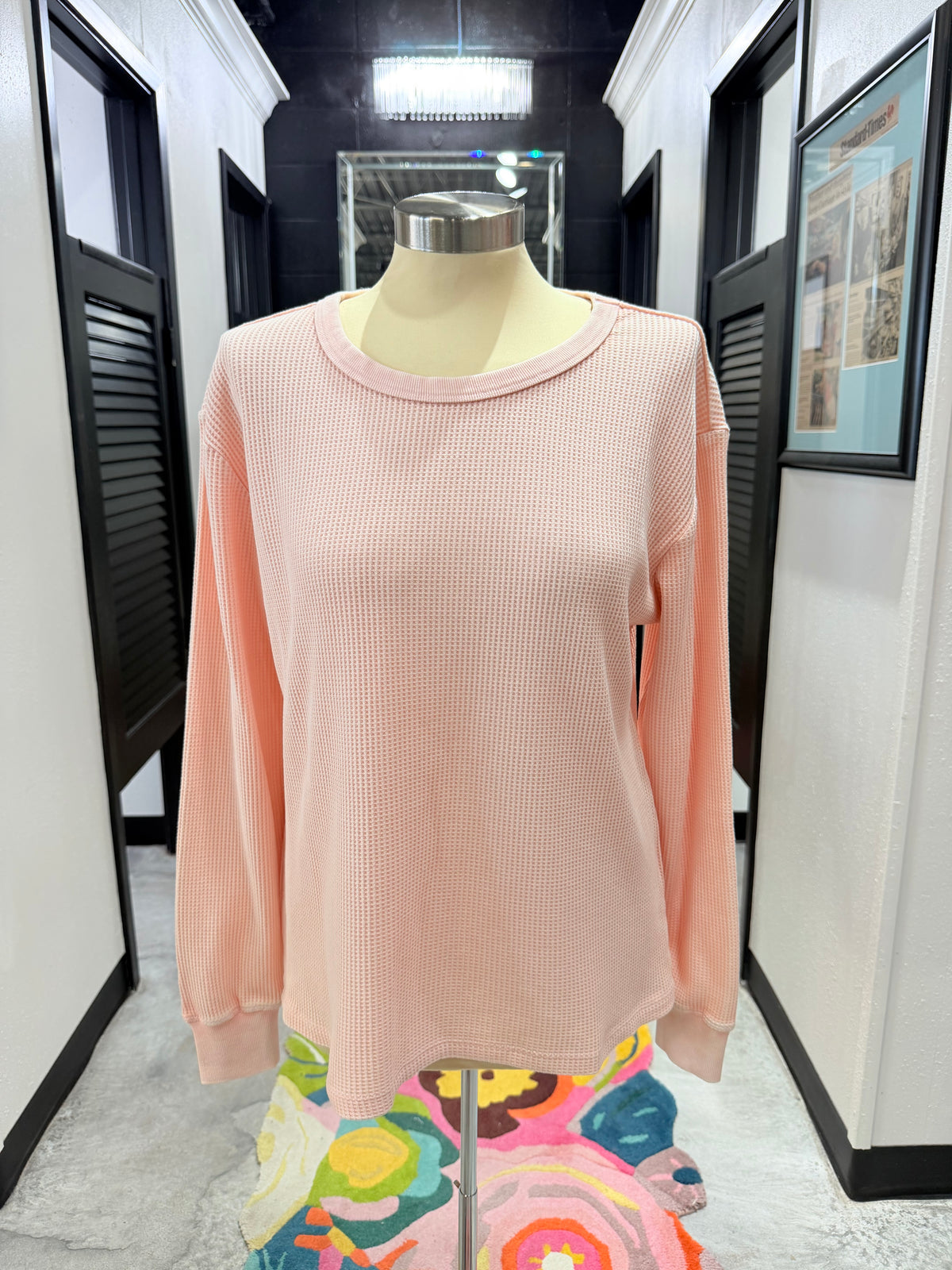 Light Pink Fayston Waffle Crew Top