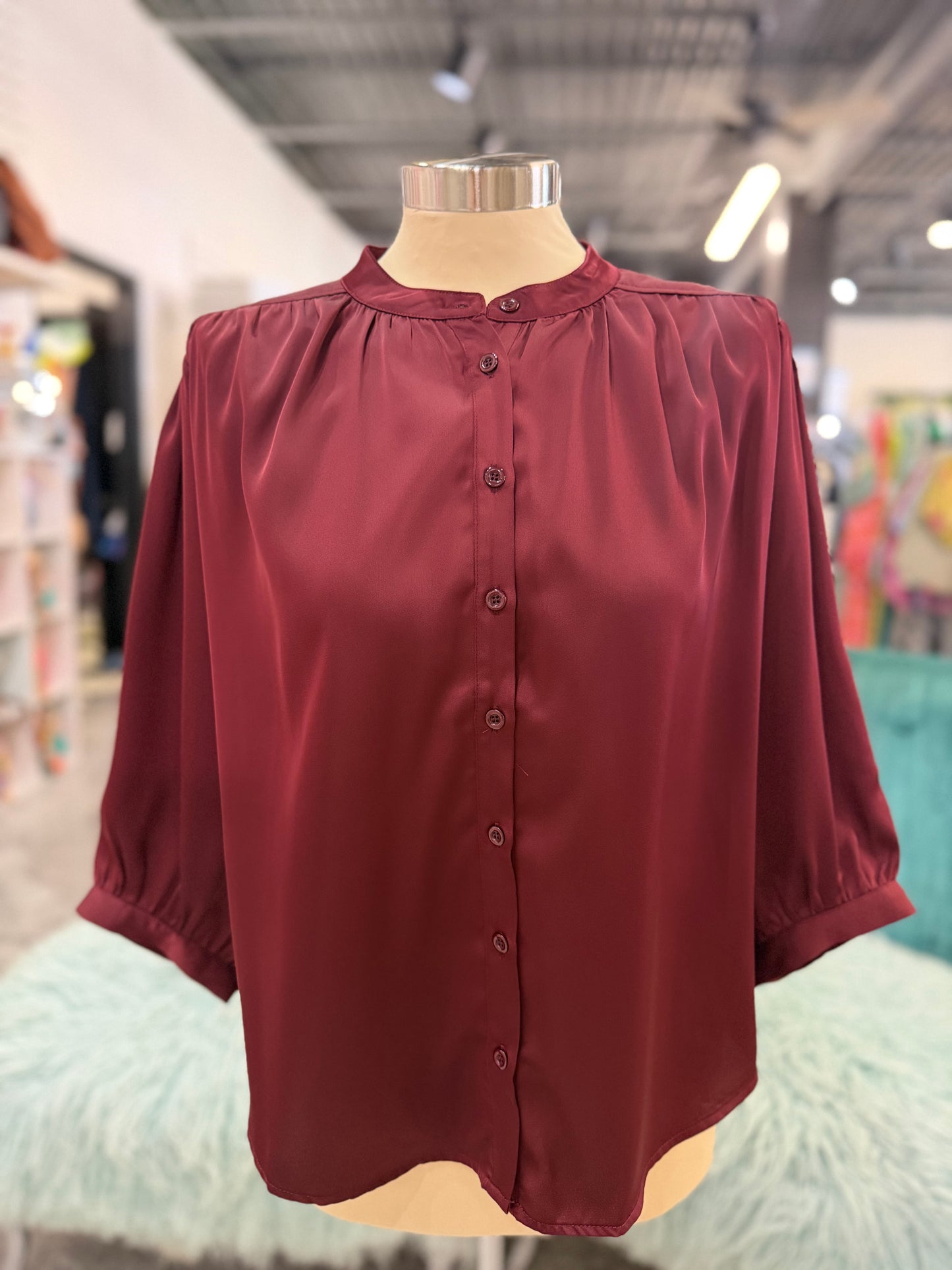 Maroon Batwing Sleeve Blouse