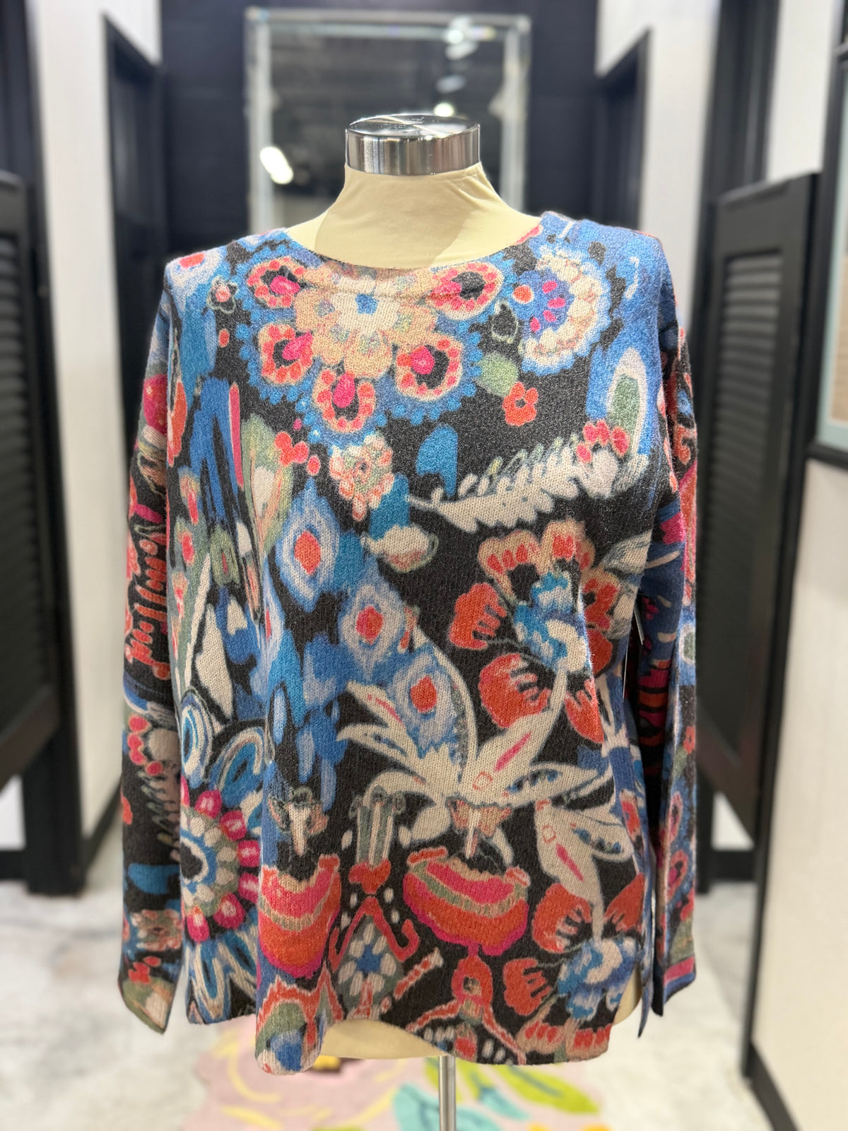 Blue Multicolor Printed Sweater Top