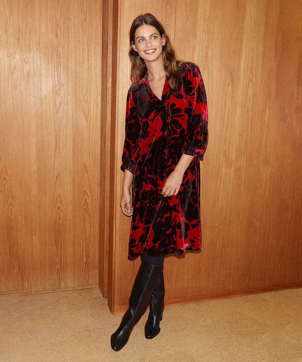 Scarlet Velour Print Dress