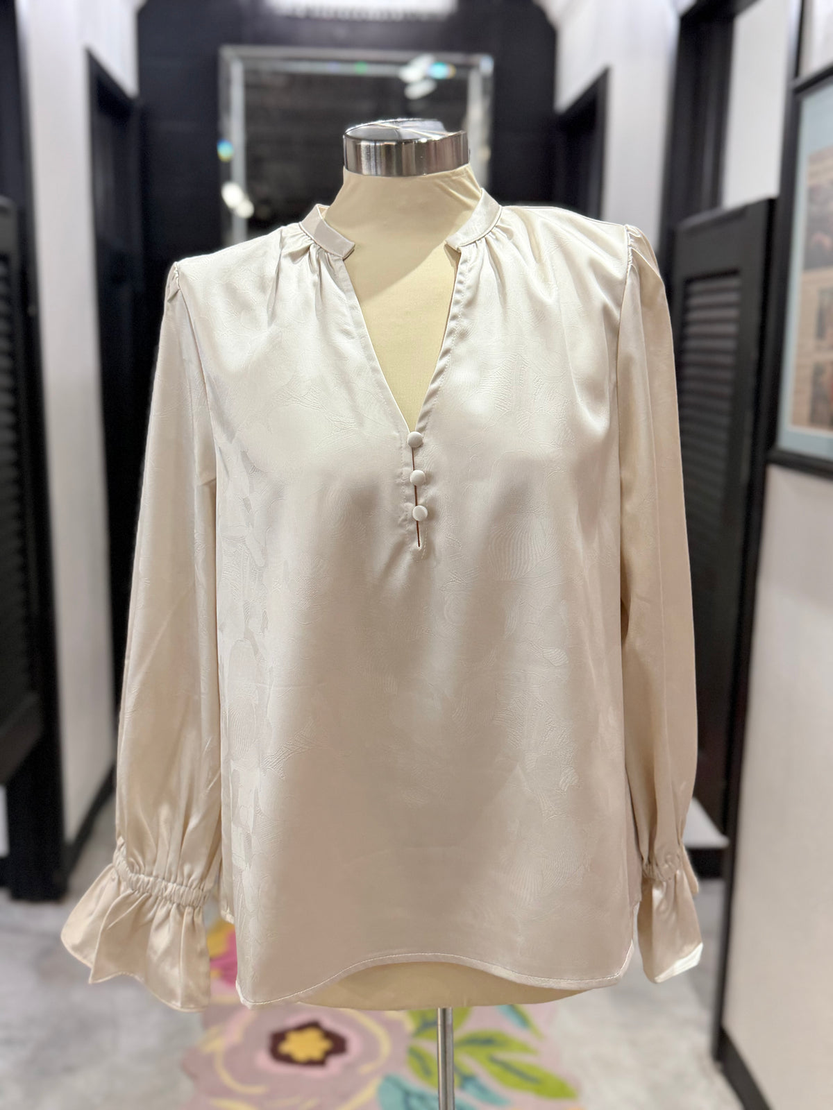 Bone Silky Split Neck Top