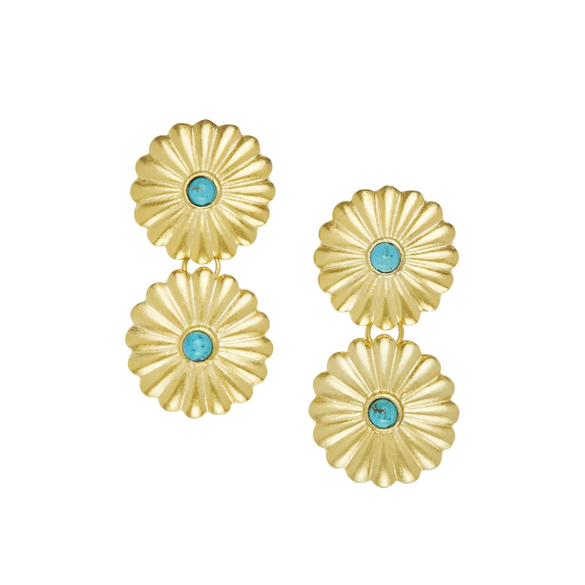 Gold Double Turquoise Concho Earrings