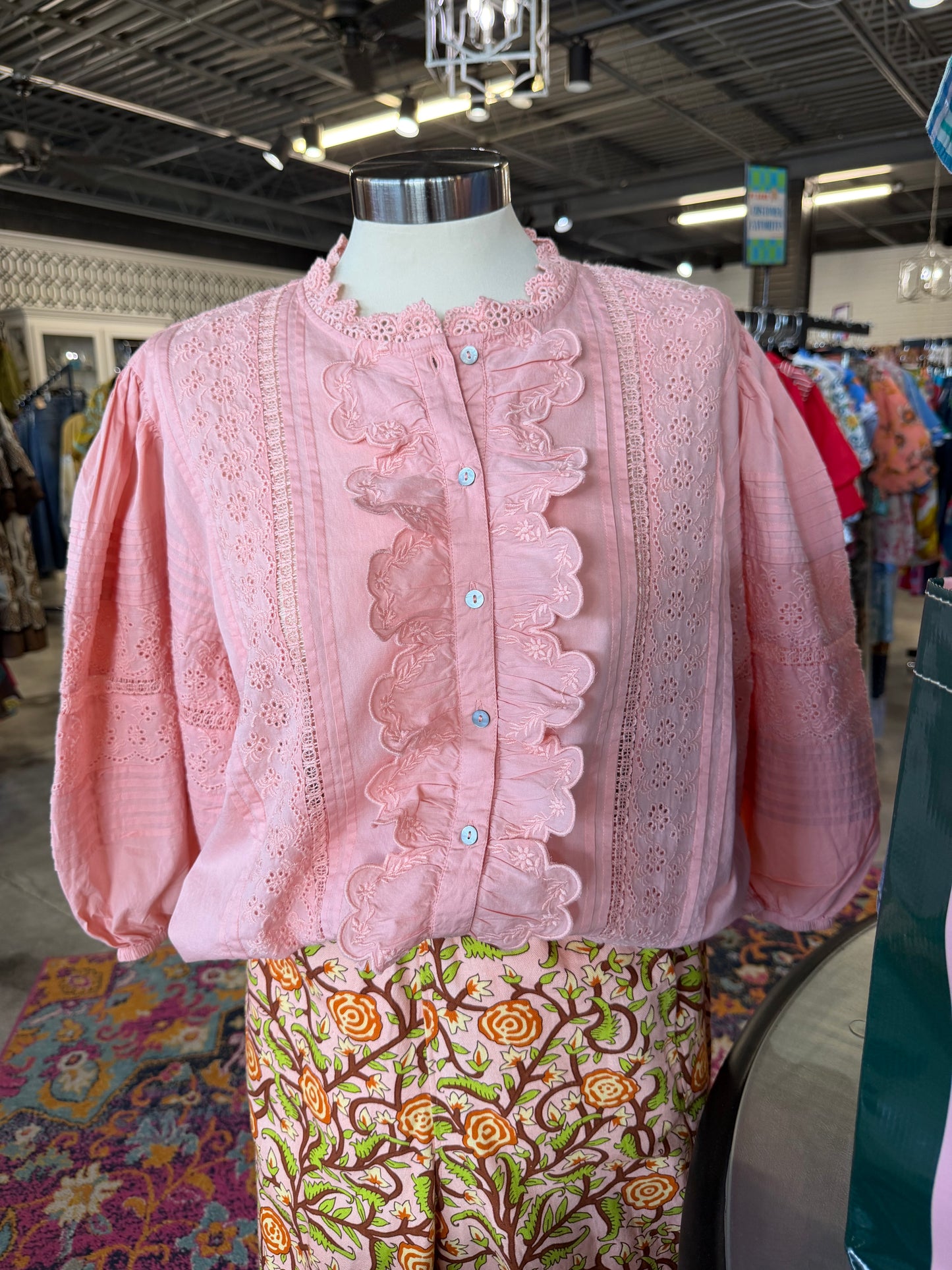 Peach Eyelet Embroidered Top