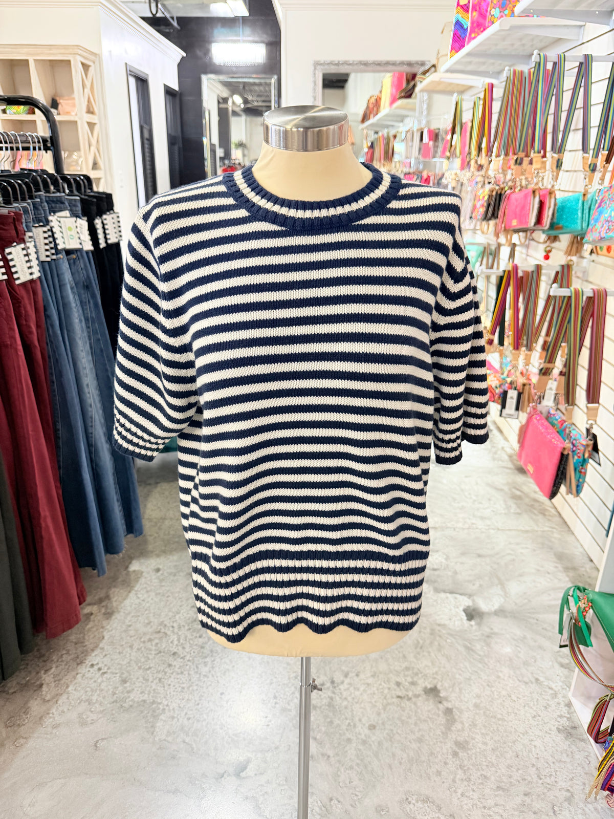 Navy/Ivory Striped Sweater