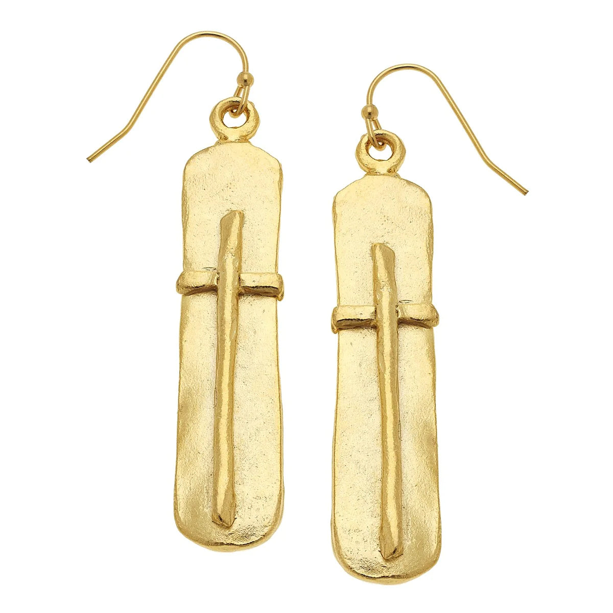 Gold Bar Cross Earrings