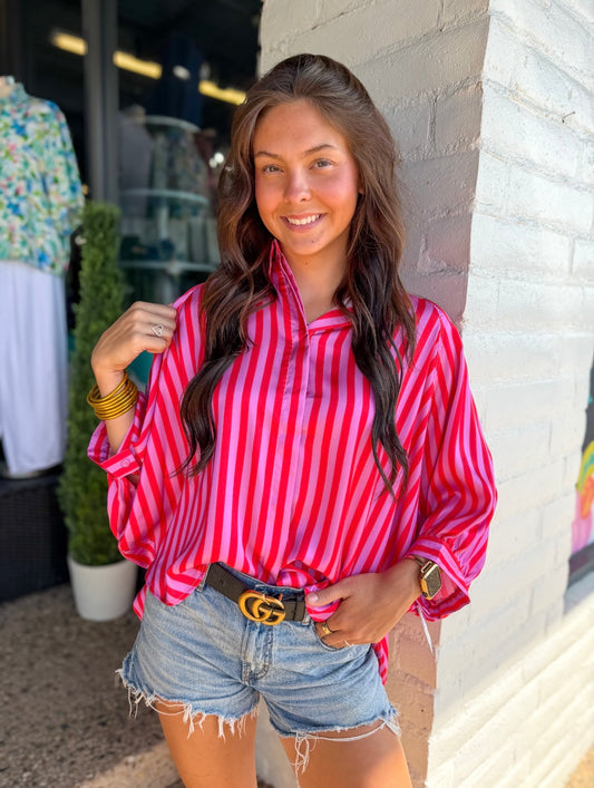 Striped Oversized Dolman Sleeve Top