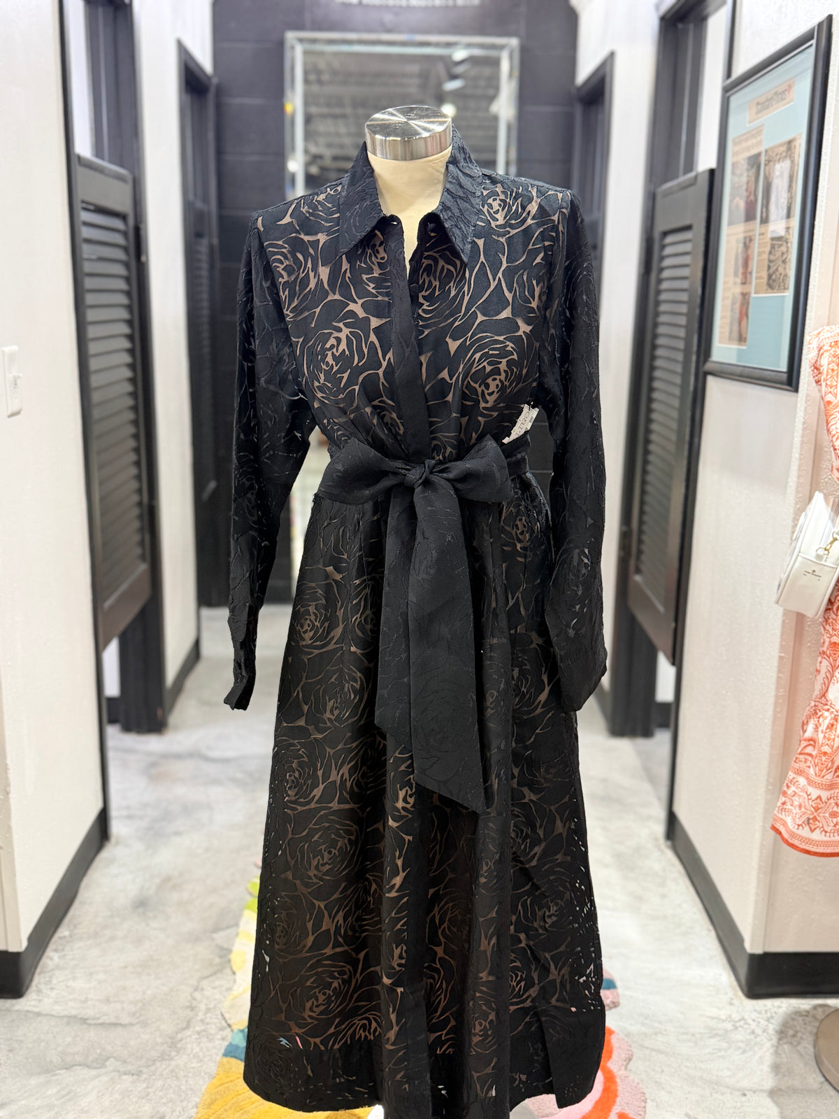 Black Burnout Pleated Shirtdress