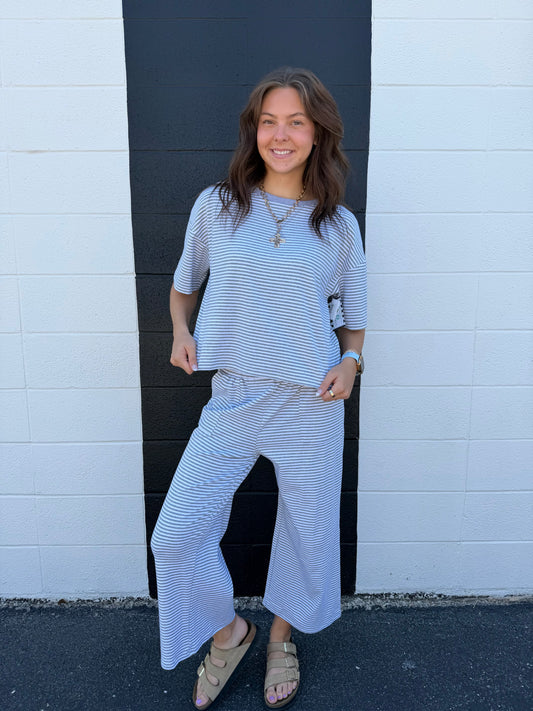 Grey/White Striped Pant Set