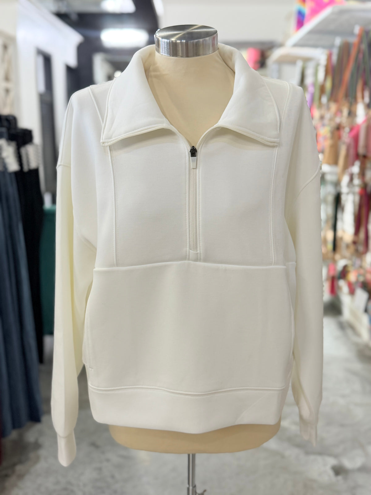 Cream Scuba Half Zip Top