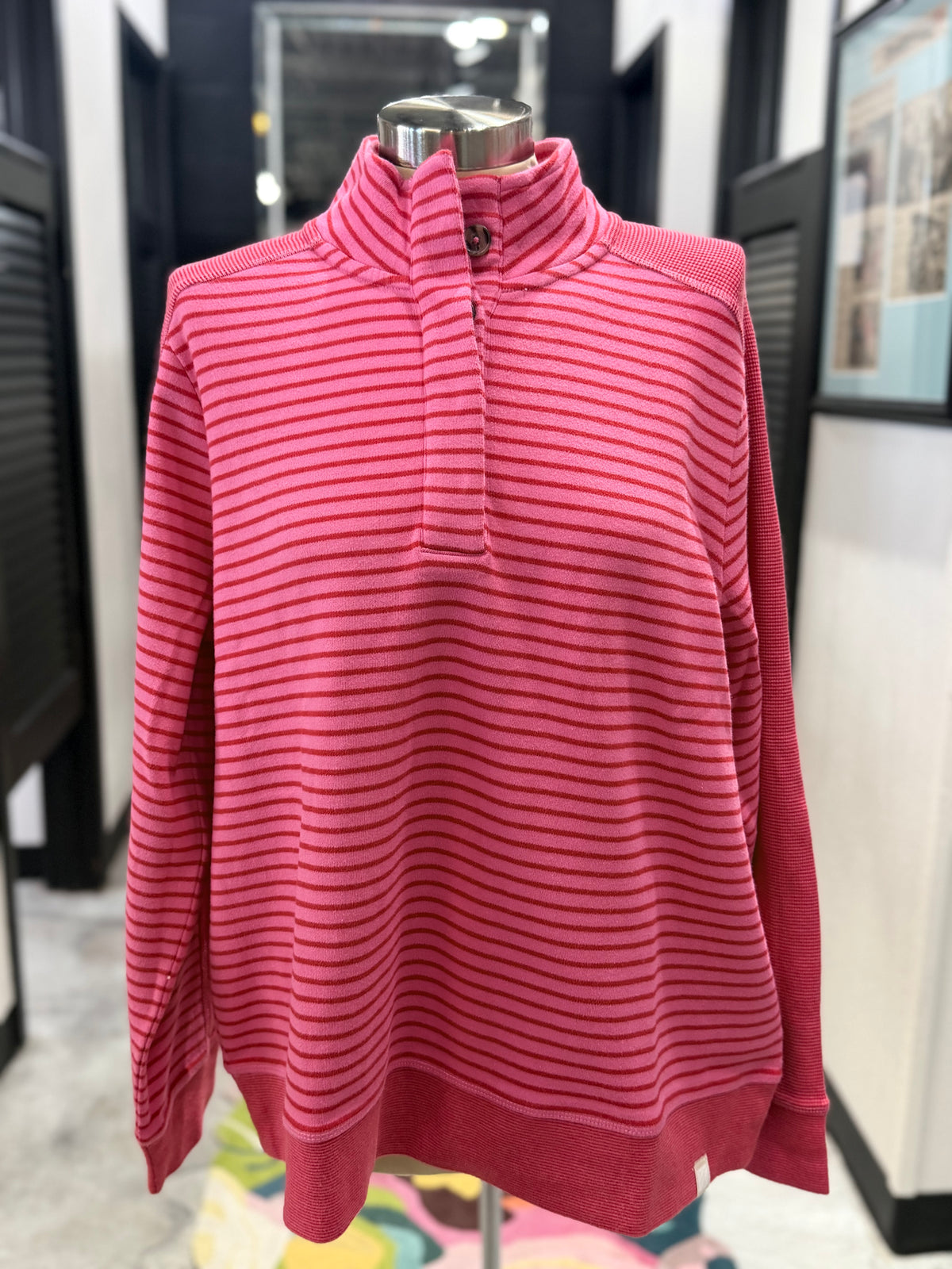 Pink Striped Funnel Sweatshirt