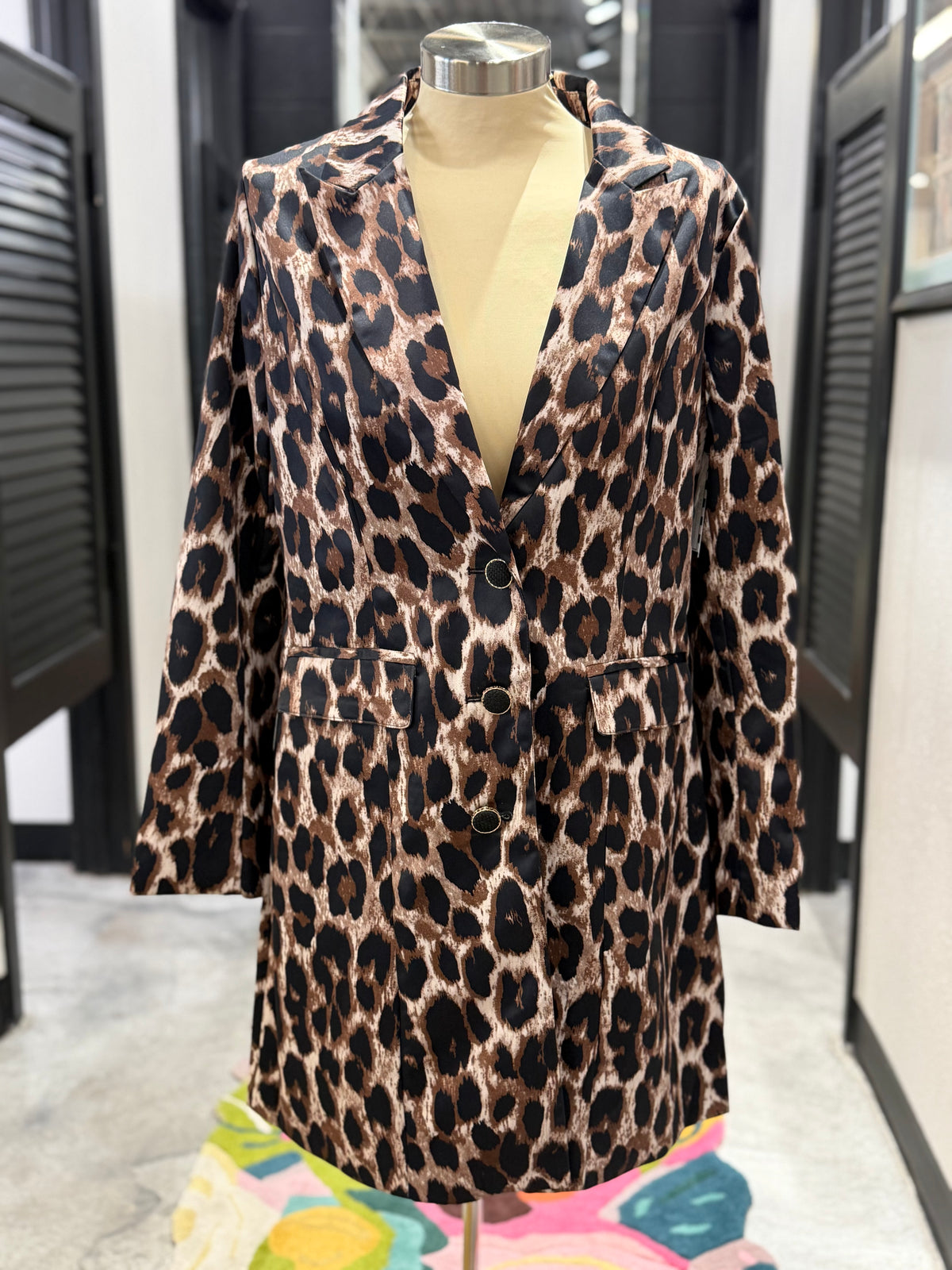Leopard Long Button Down Coat