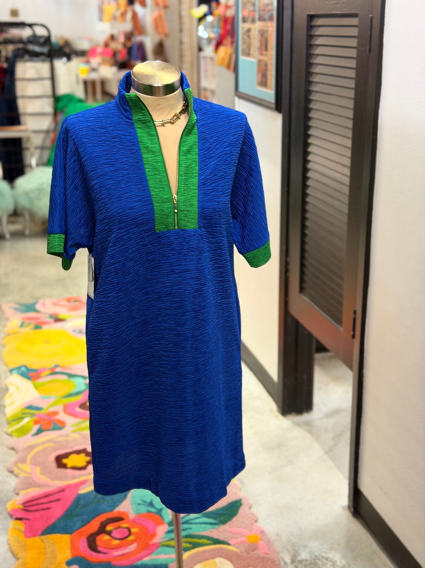 Royal Blue & Green High Neck Dress