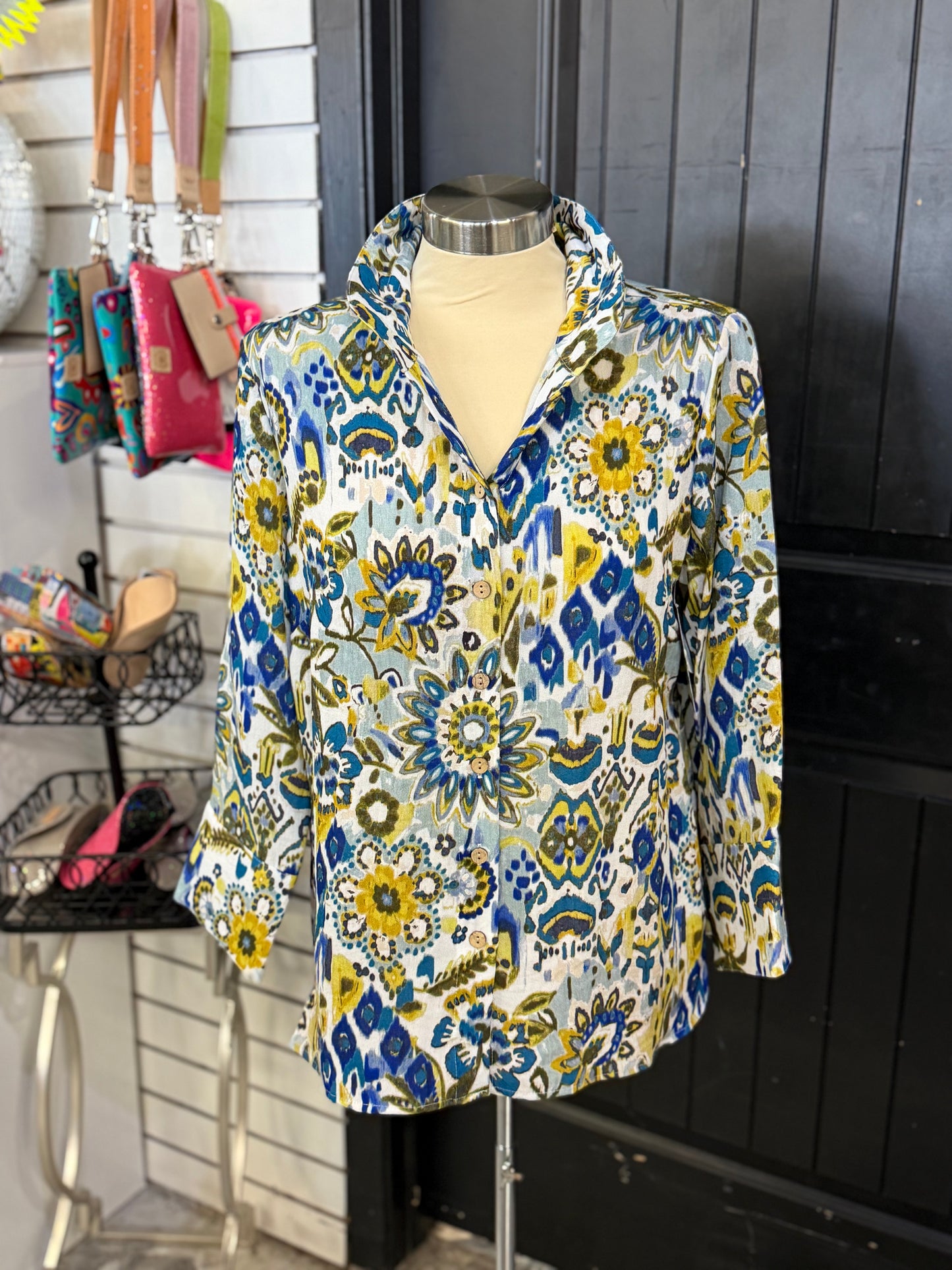 Blue/Yellow Multiprint Top