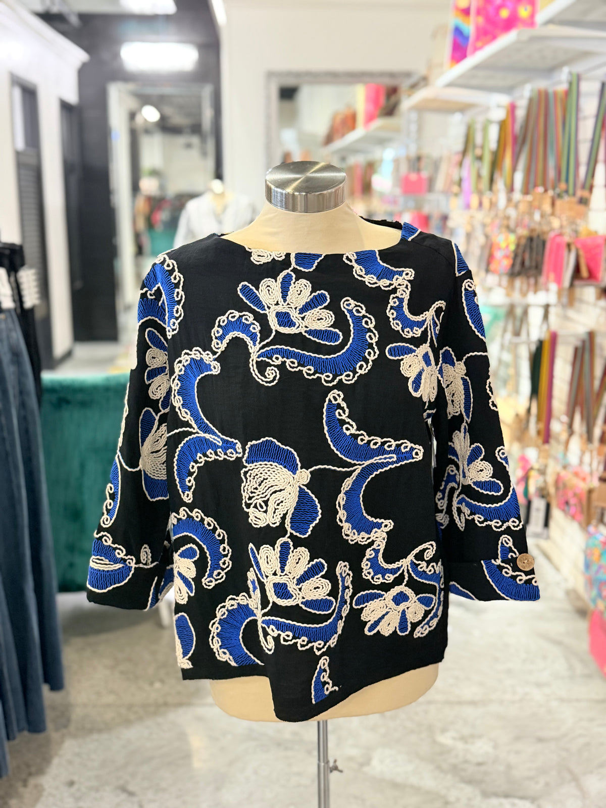 Black/Blue Corded Boxy Top