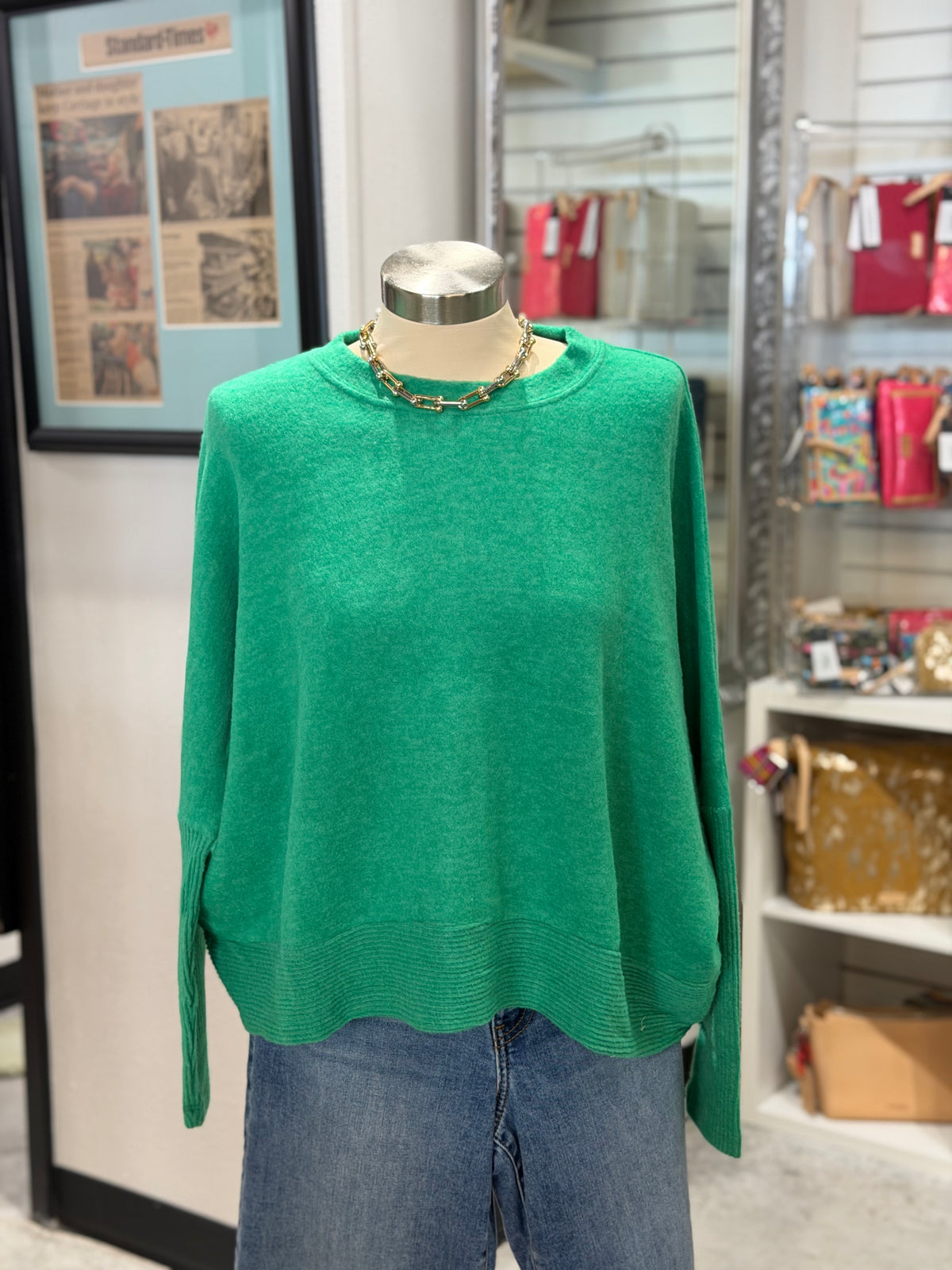 Green Dolman Sleeve Sweater