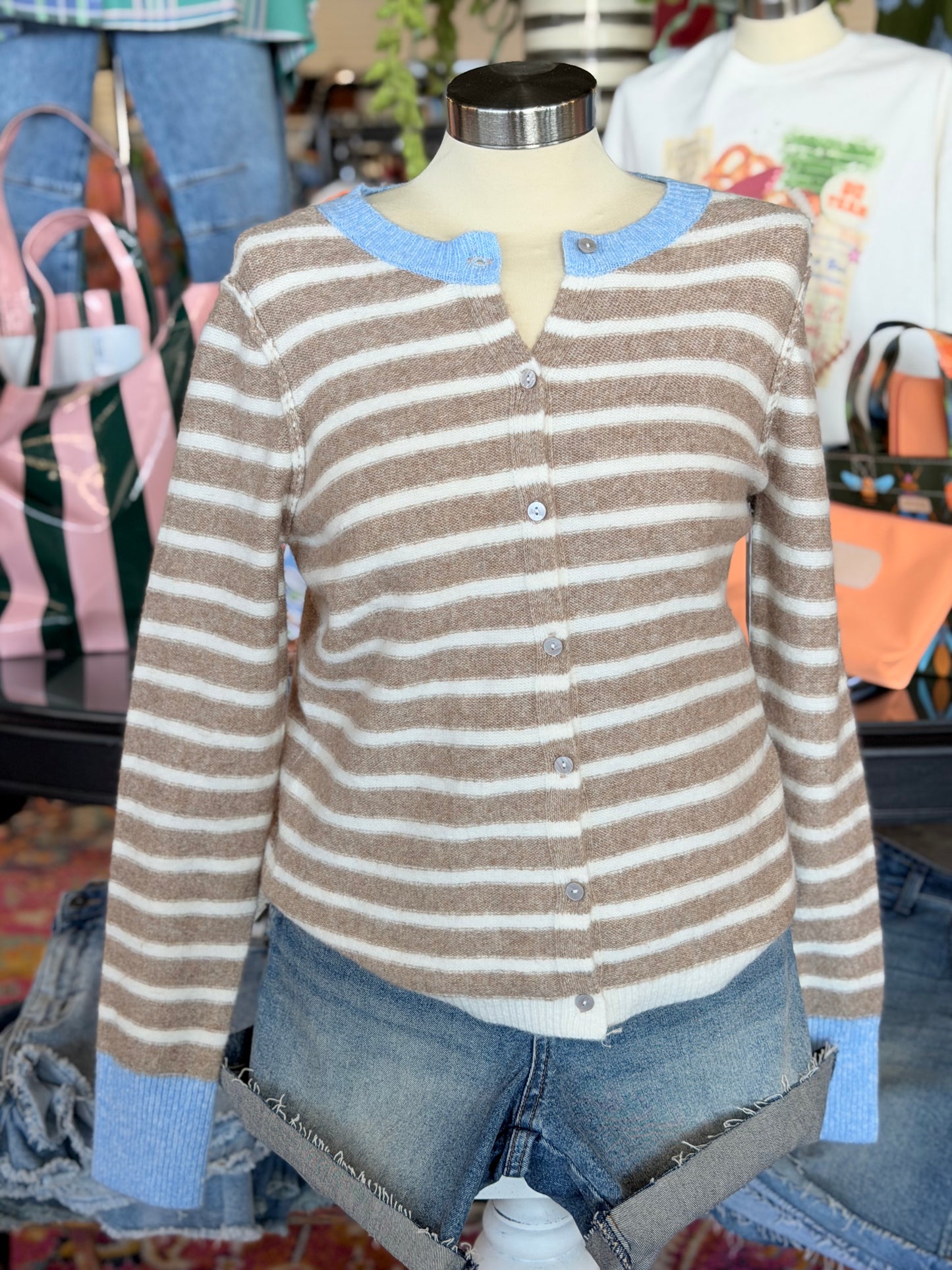 Taupe Marietta Stripe Cardigan