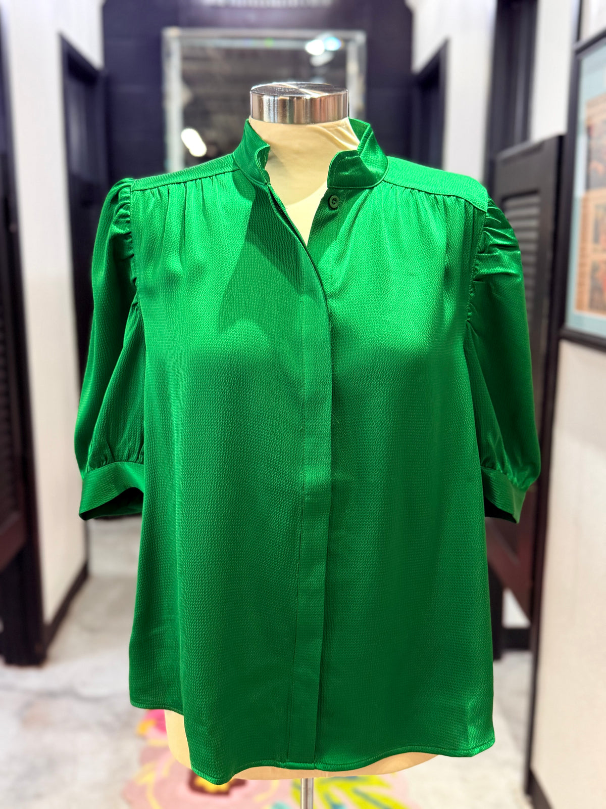 Green Ruched Sleeve Top