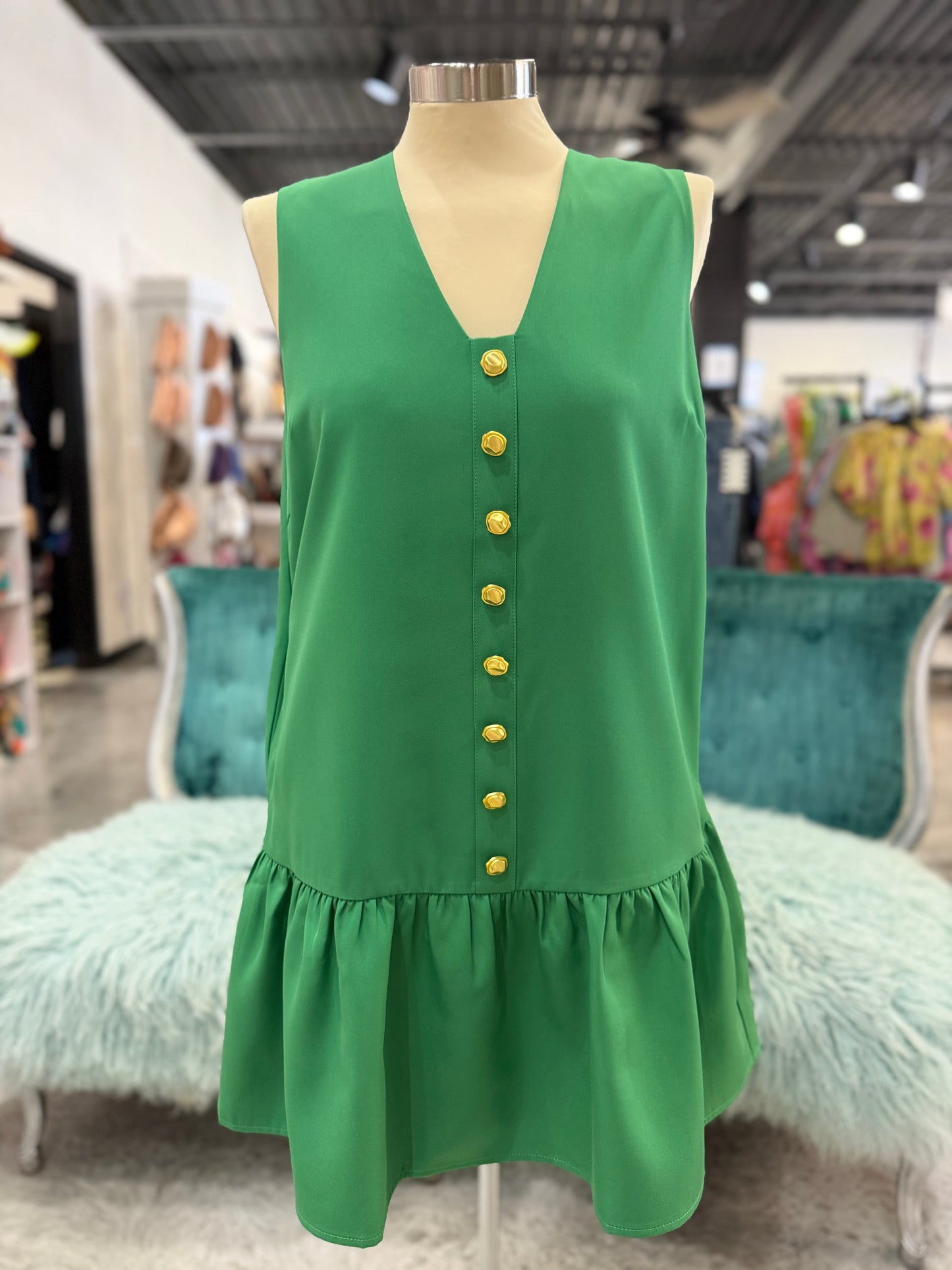 Green VNeck Sleeveless Dress