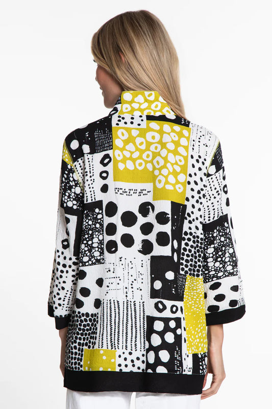 Woven Print Button up Black and White Tunic