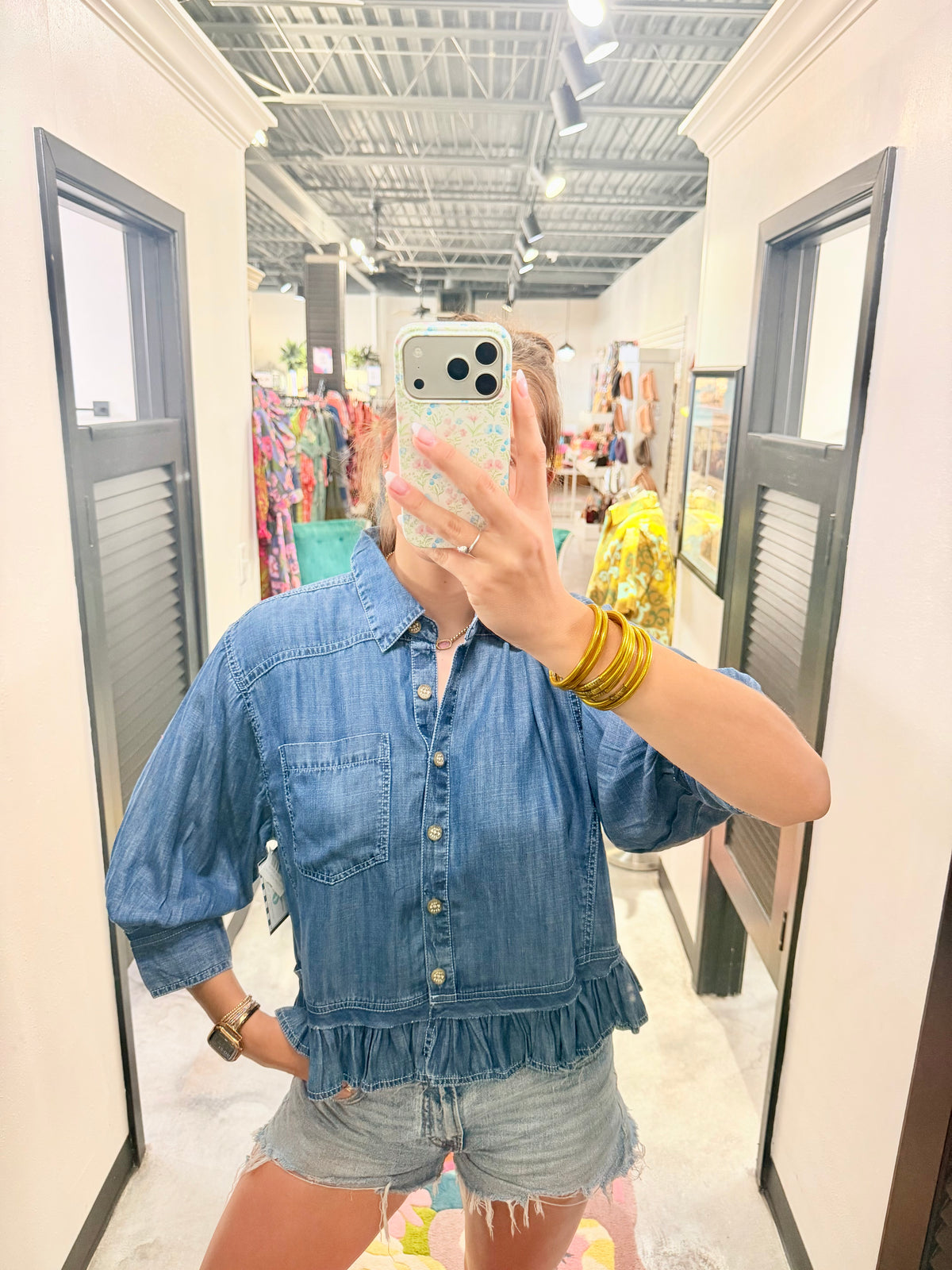 Denim Jacket with Ruffle