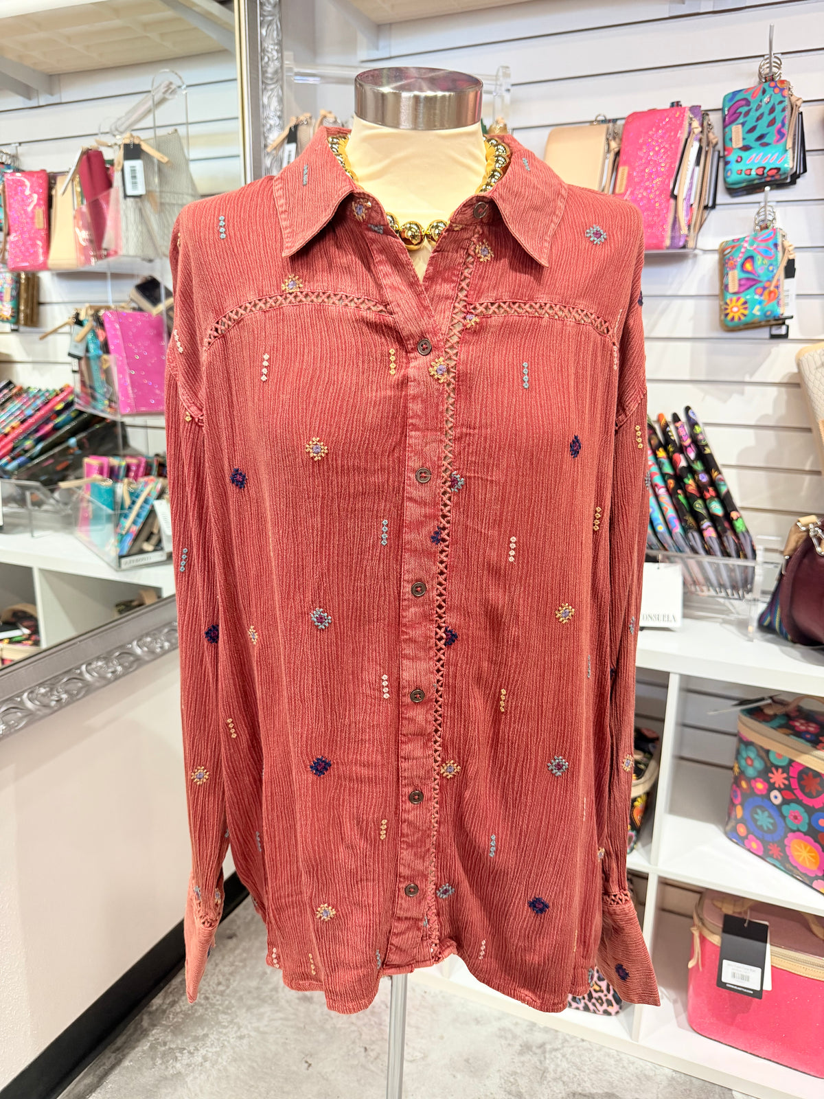 Dark Rust Embroidered Top