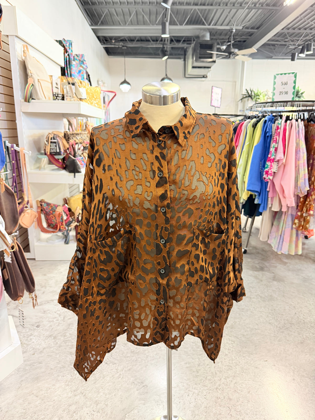Cognac Sheer Leopard Design Top
