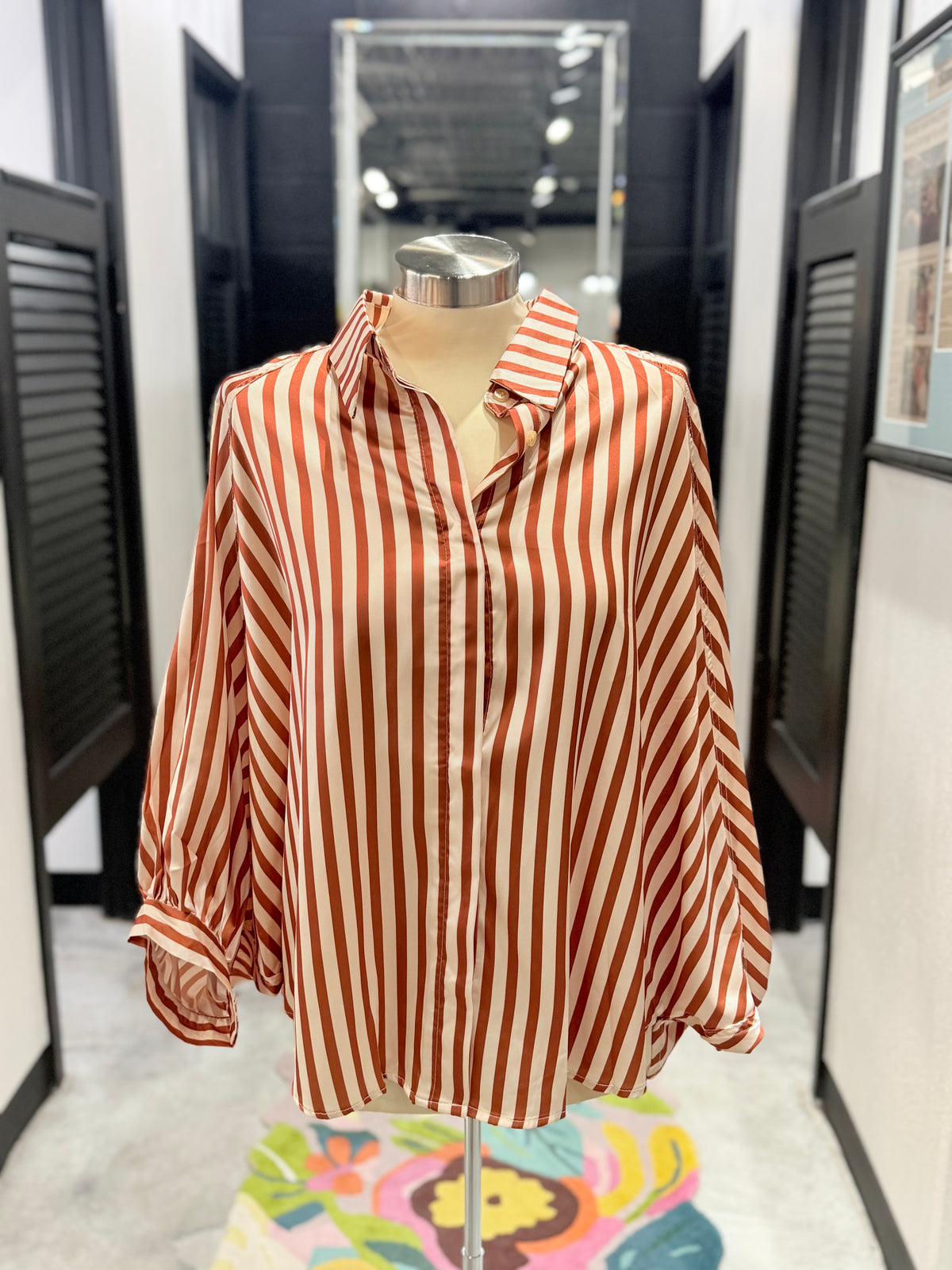 Burnt Orange Striped Oversized Top