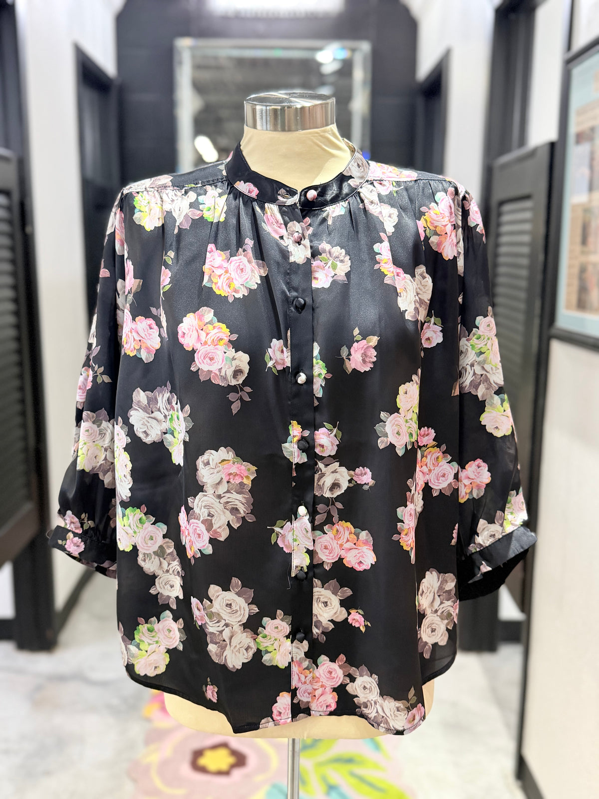 Rose Reverie Black Batwing Top