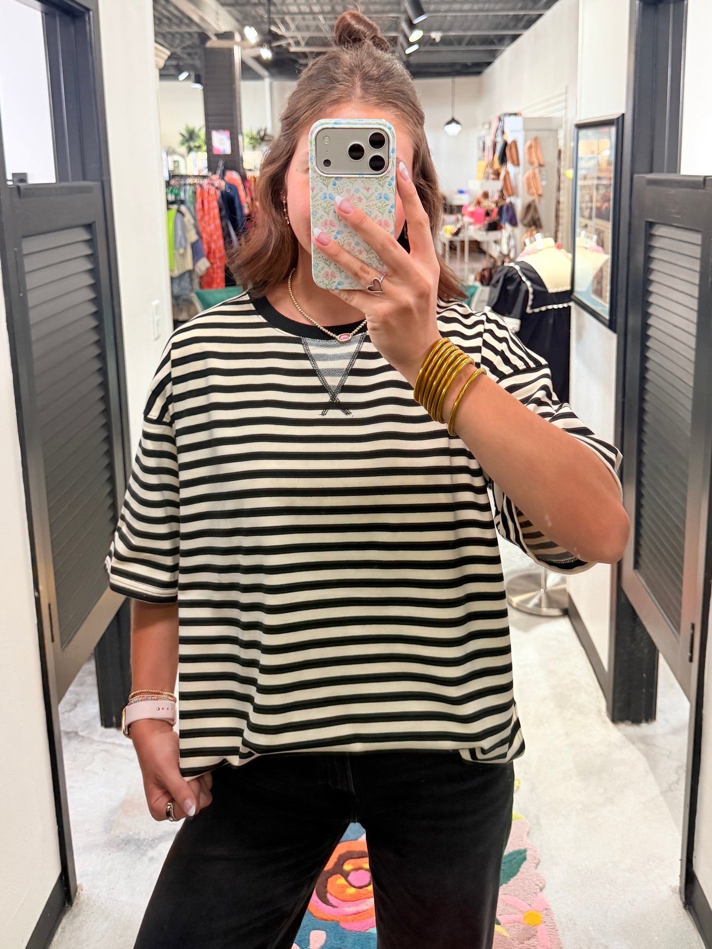 Cream/Black Striped Oversized Top