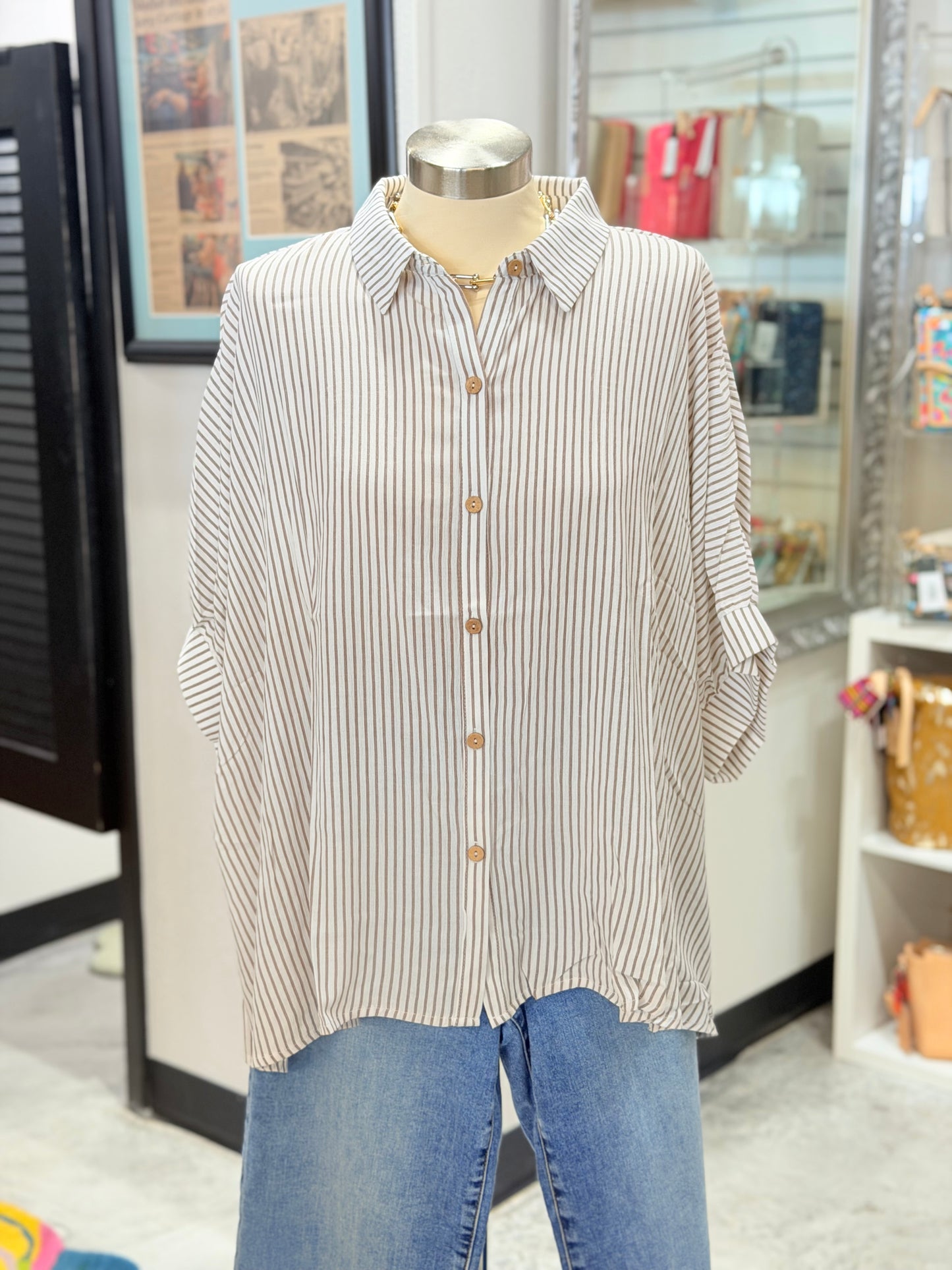 Brown Boxy Striped Top