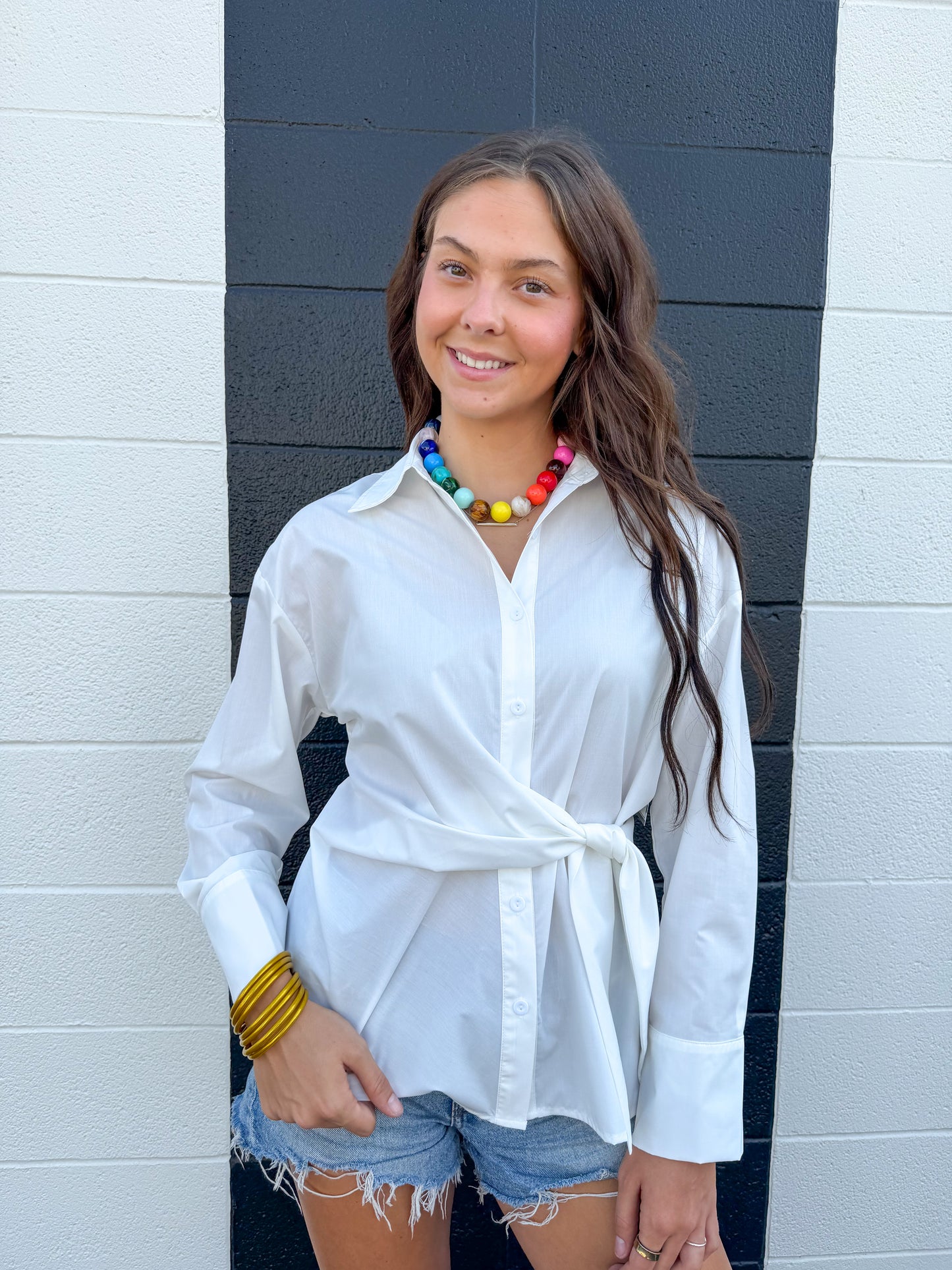 White Side Wrap Blouse