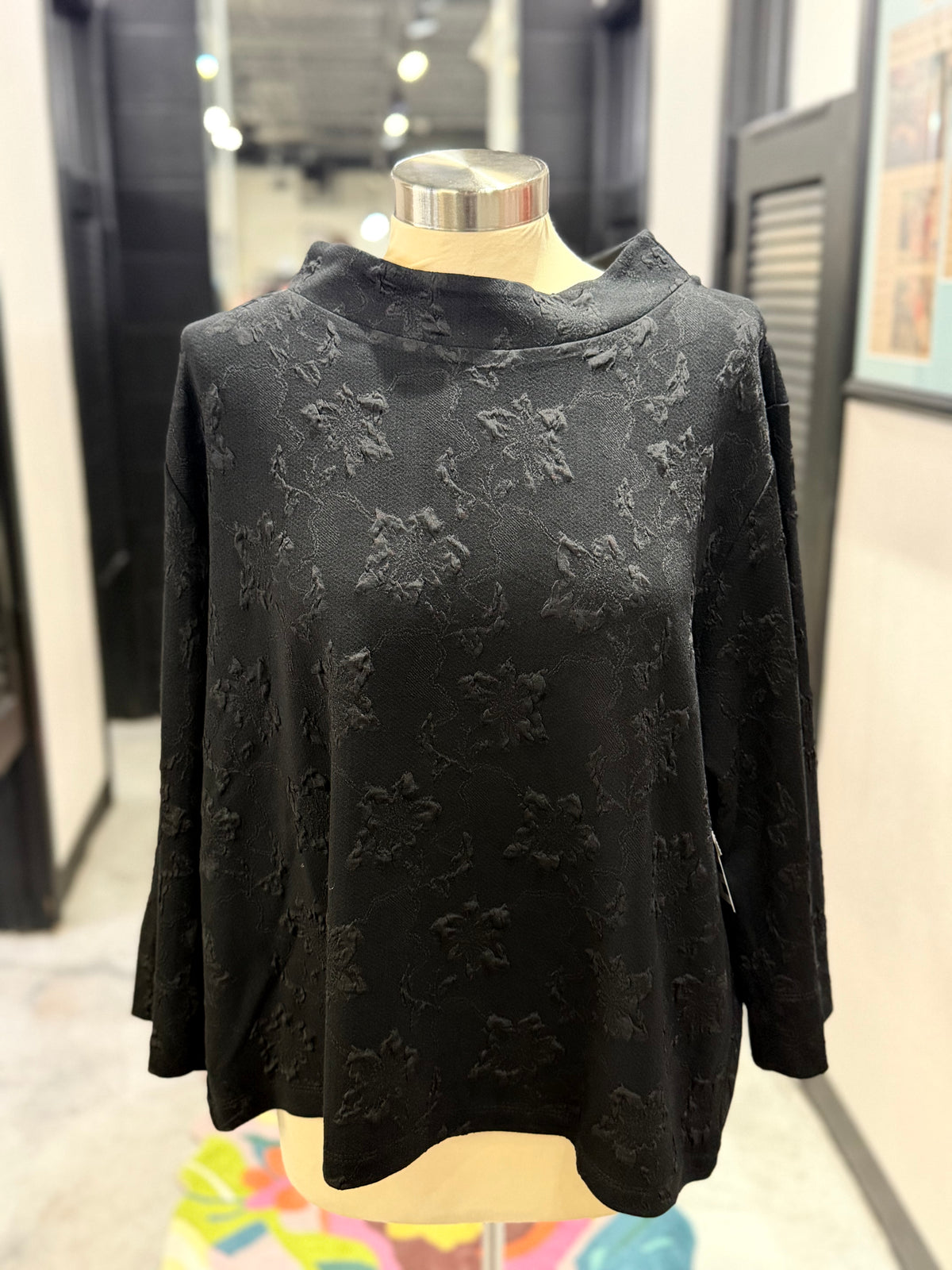 Black Damask Jacquard Top