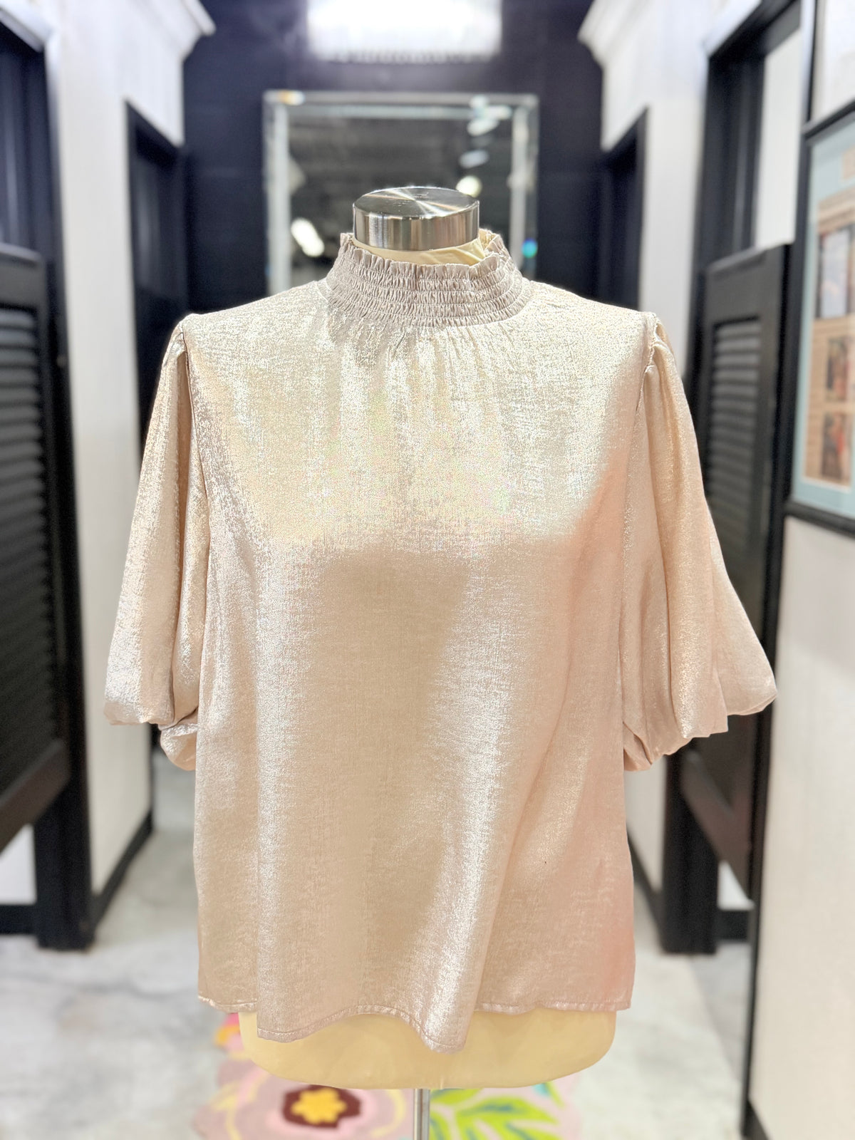 Gold Metallic Puff Sleeve Top