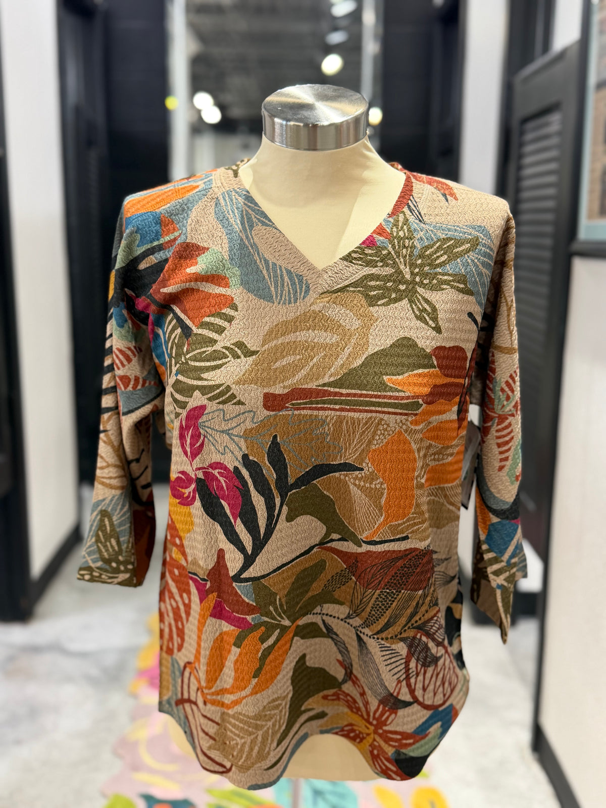 Fall Taupe Multiprint Top