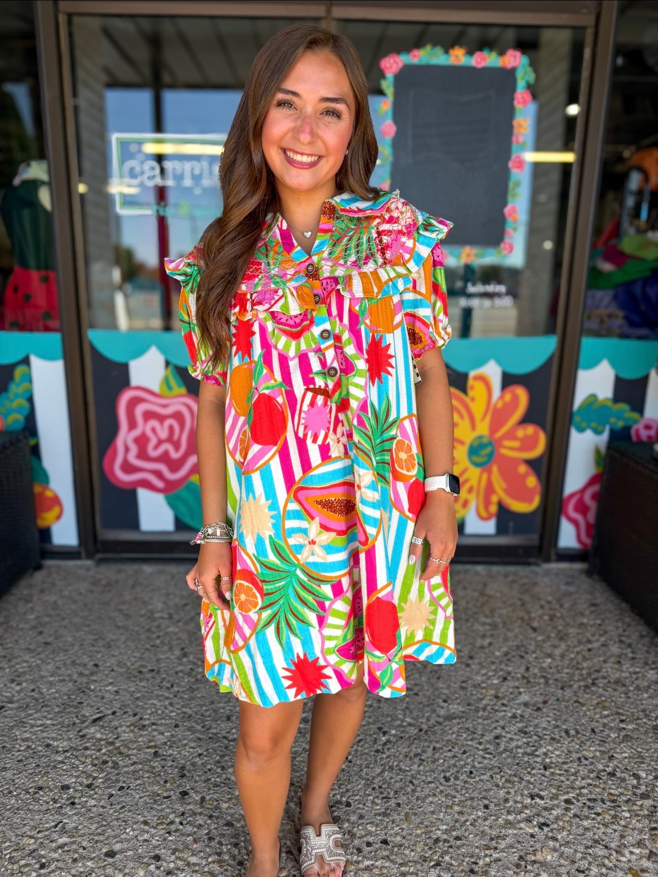 Island Fruit Gauze Peter Pan Collar Dress