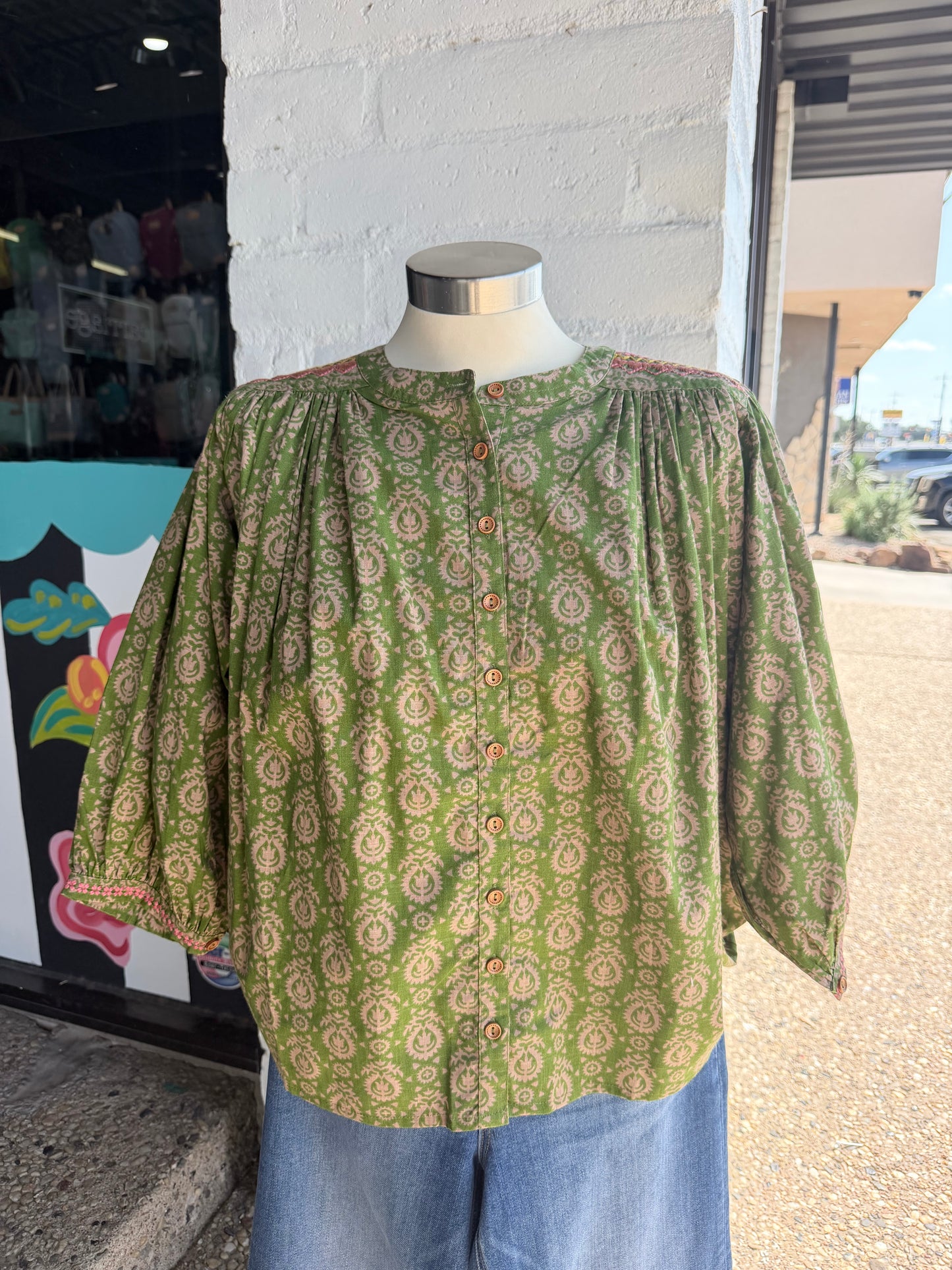 Green Yoke Embroidered Top