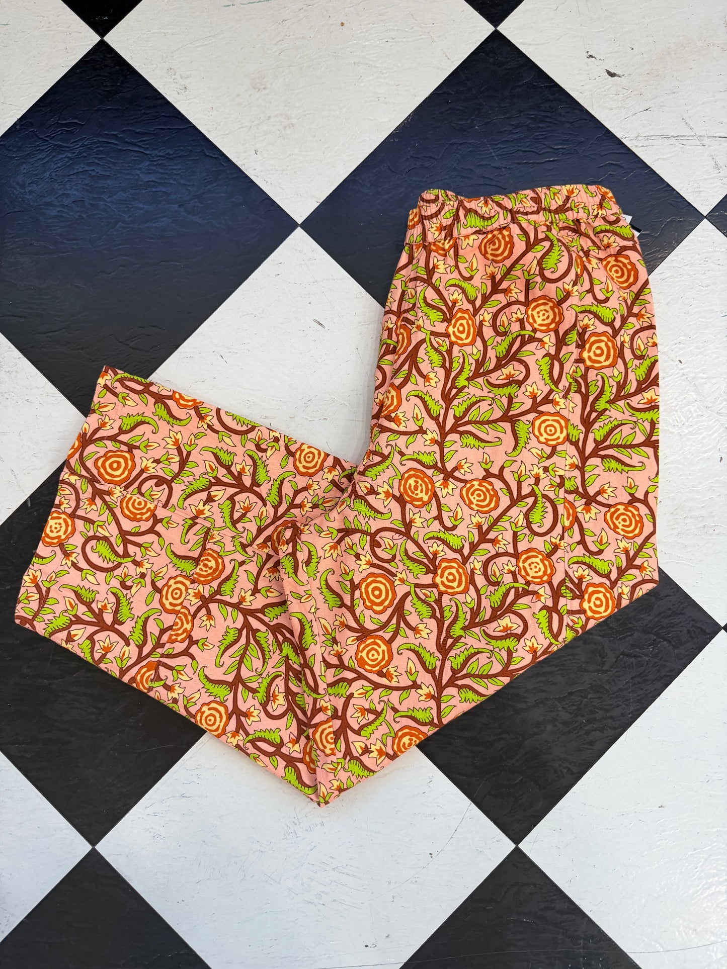 Peach Floral Barrel Pants