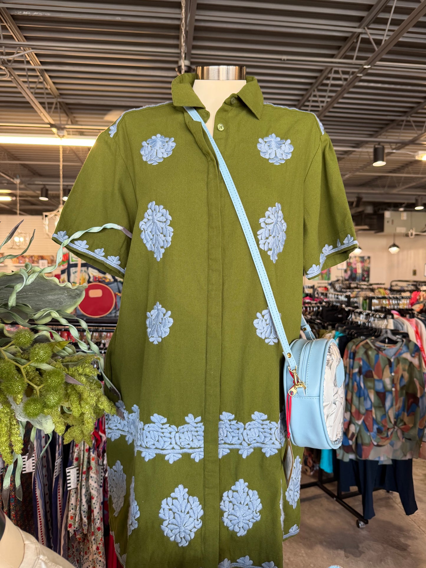 Green Embroidered Shirt Dress