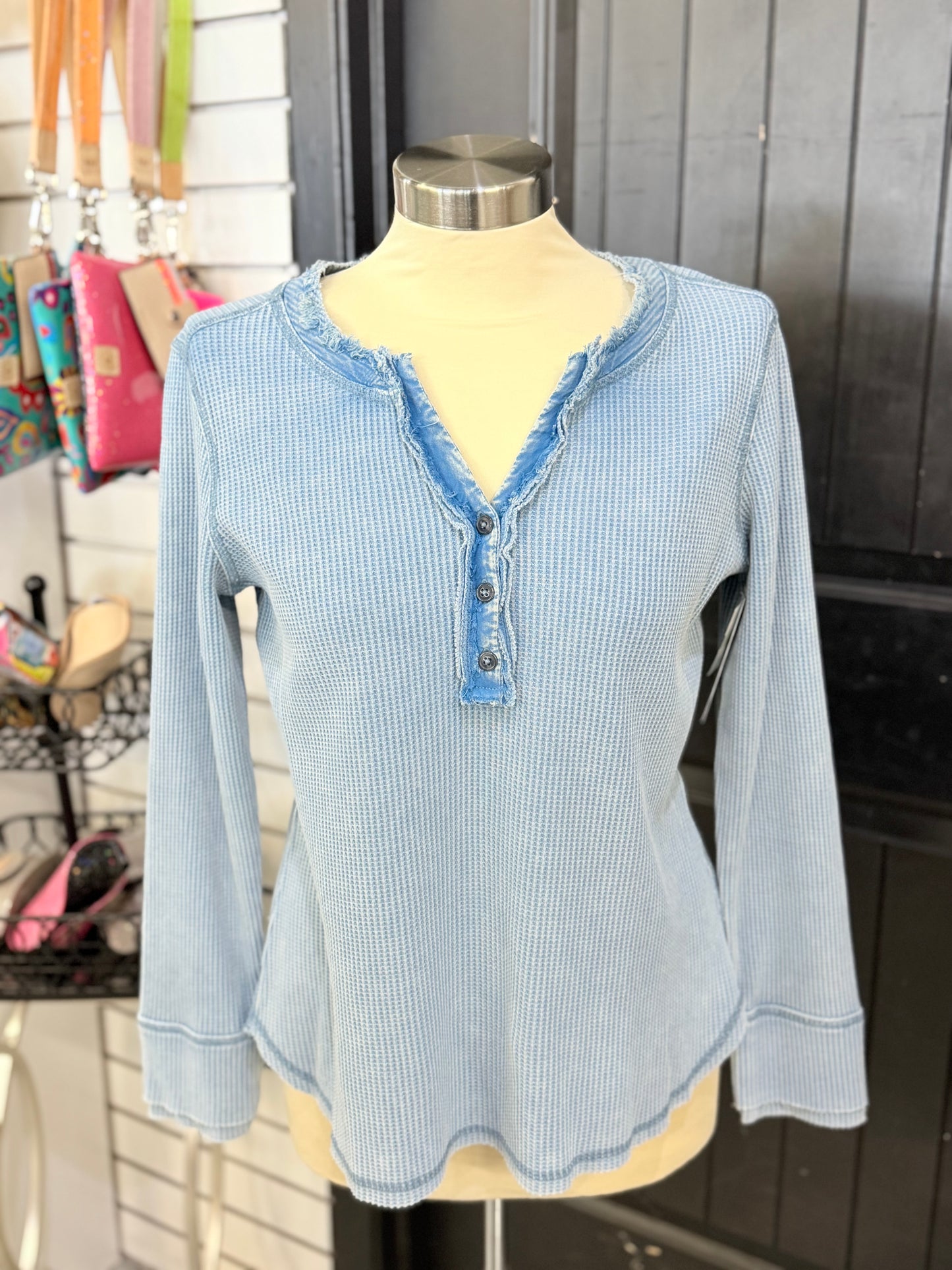 Sky Blue Waffle Knit LS Top