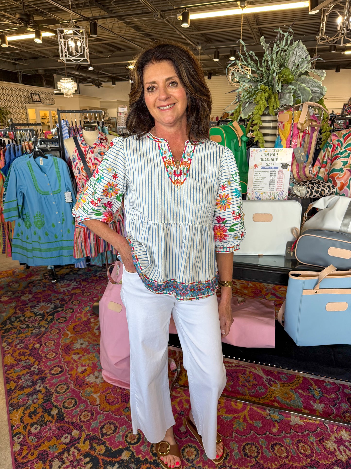 Striped Floral Embroidered Top