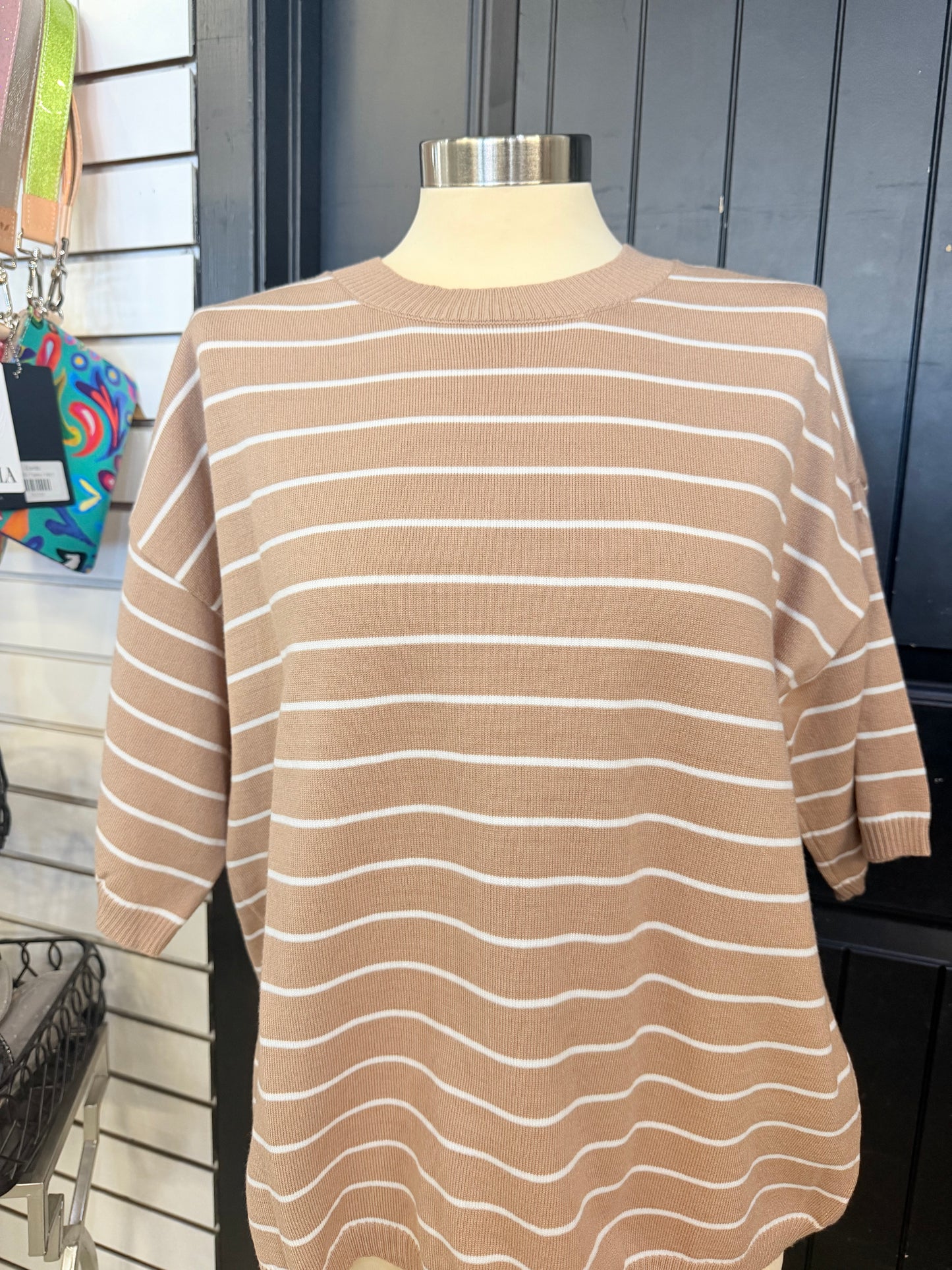Taupe/White Striped Sweater