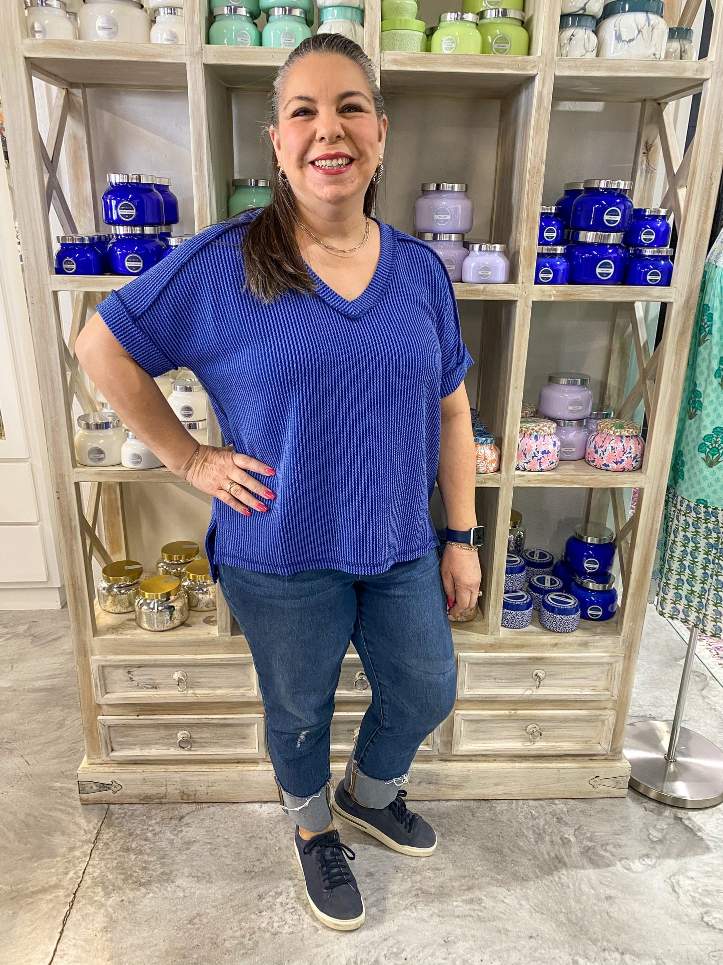 Classic Blue Rib Short Sleeve Top