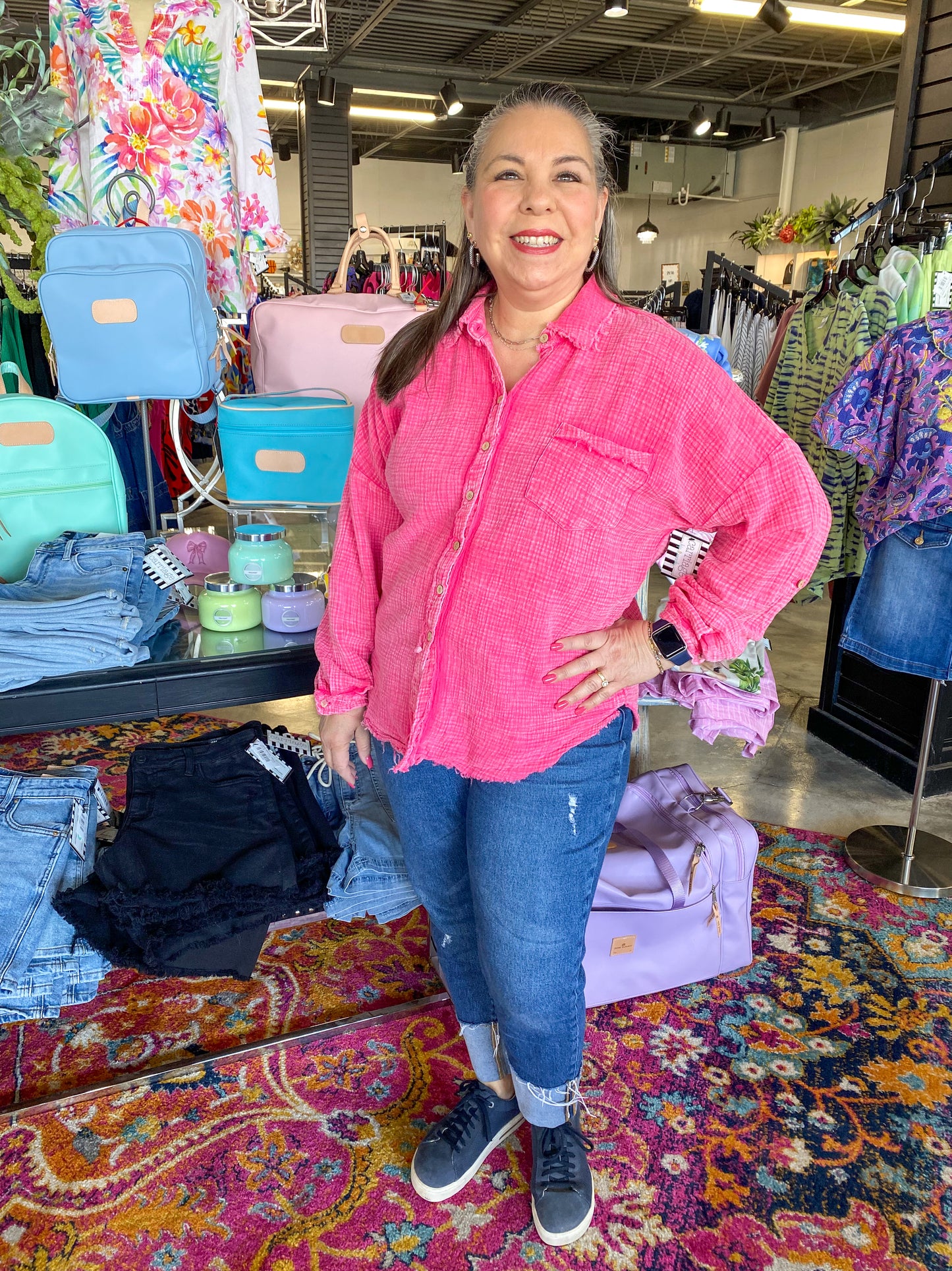 Fuchsia Double Gauze Button Down