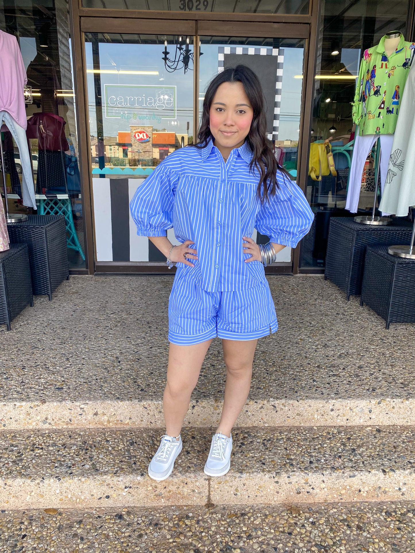 Blue Stripe Round Yoke Top