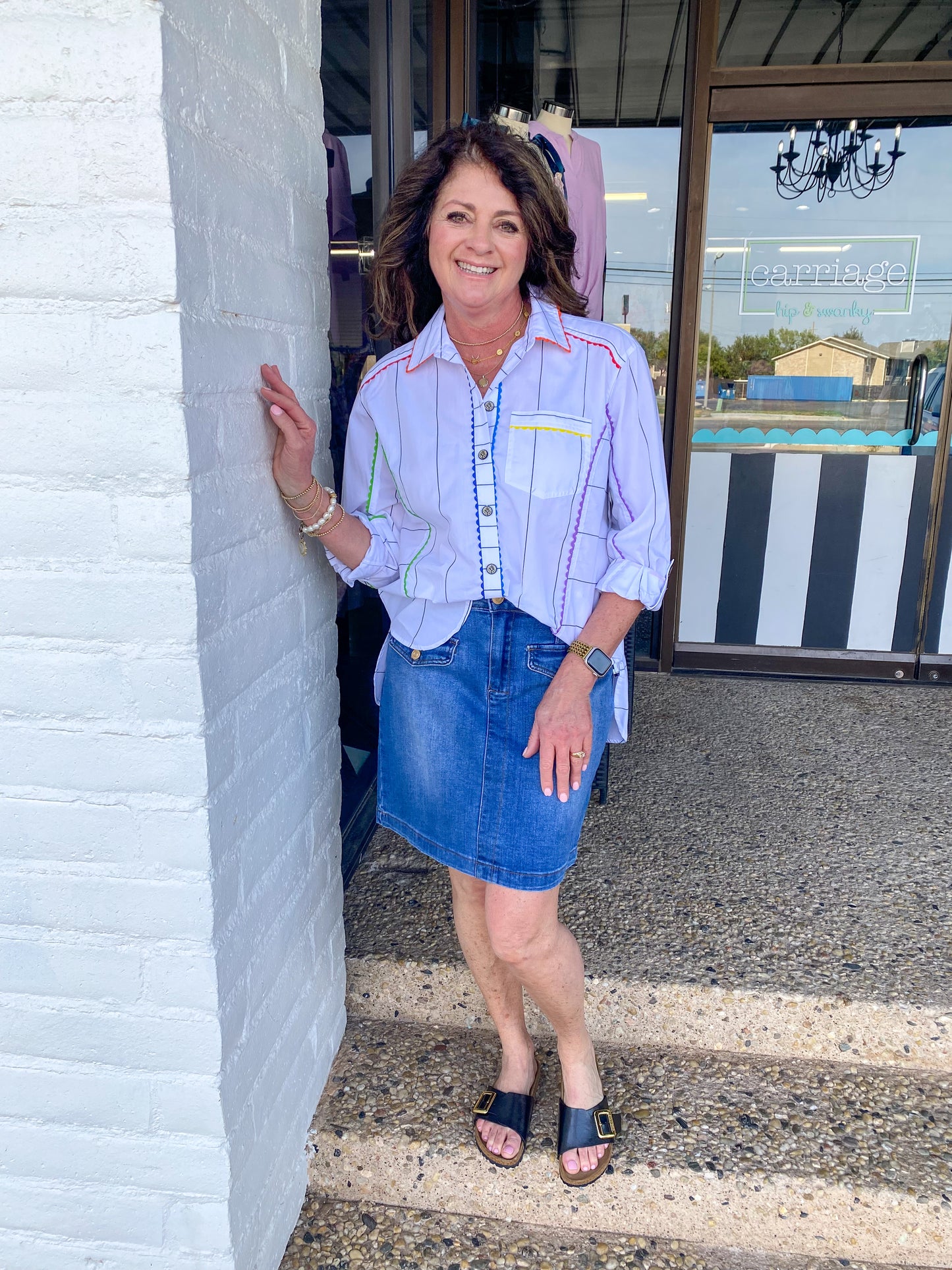 Stripe Button Up w/ Rick Rack