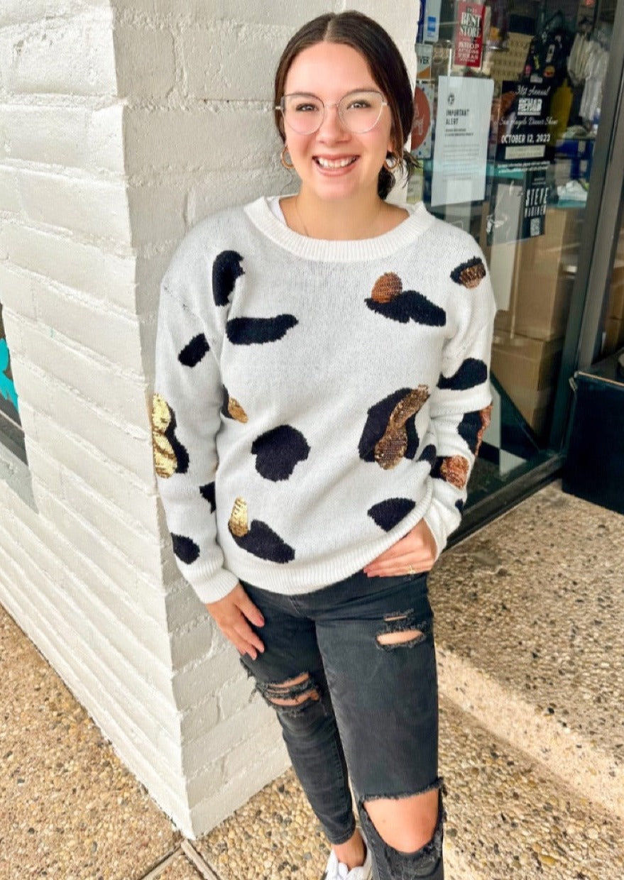 Sequin Leopard Pattern Sweater