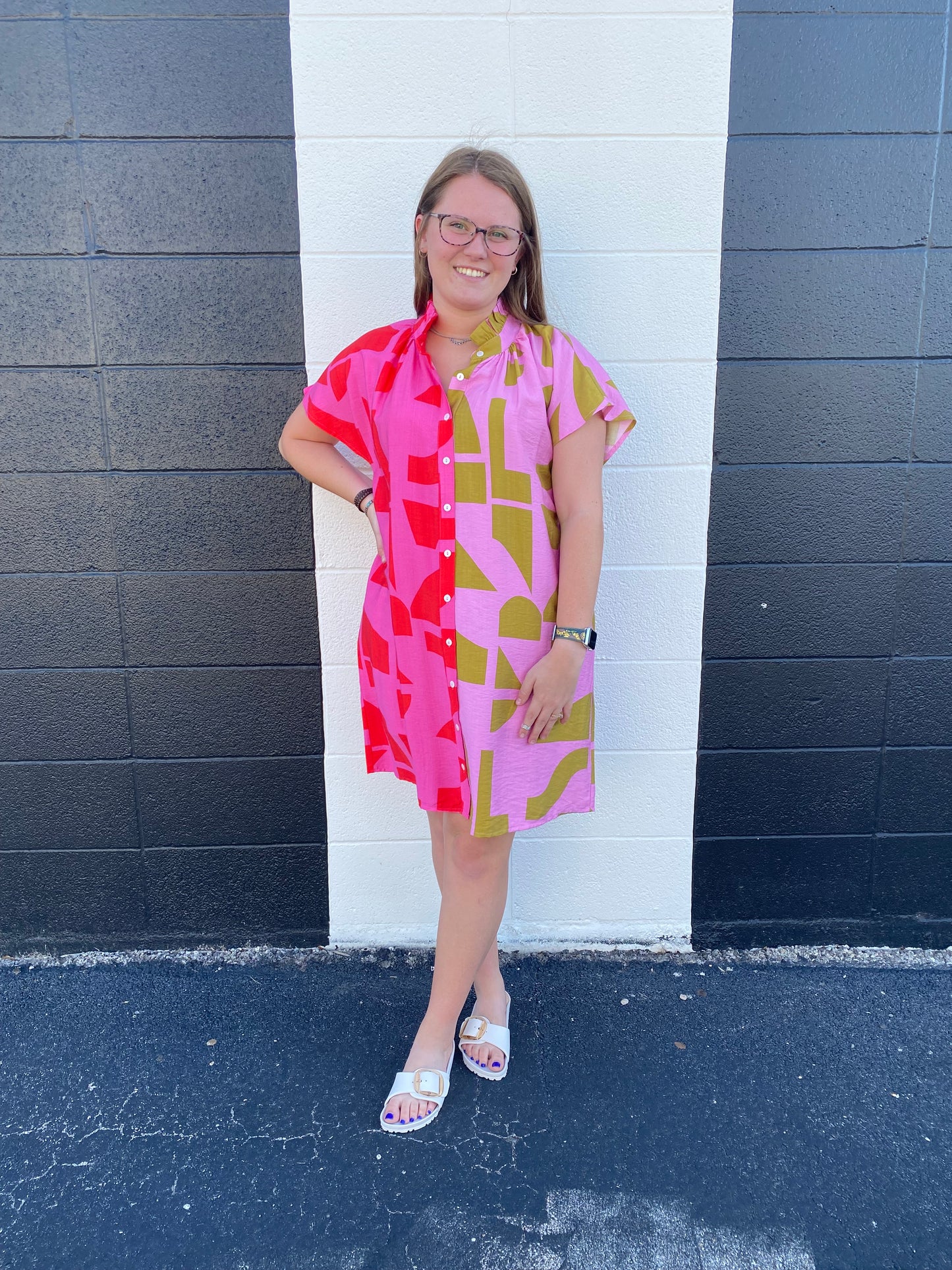 Pink & Green Sleeveless Dress