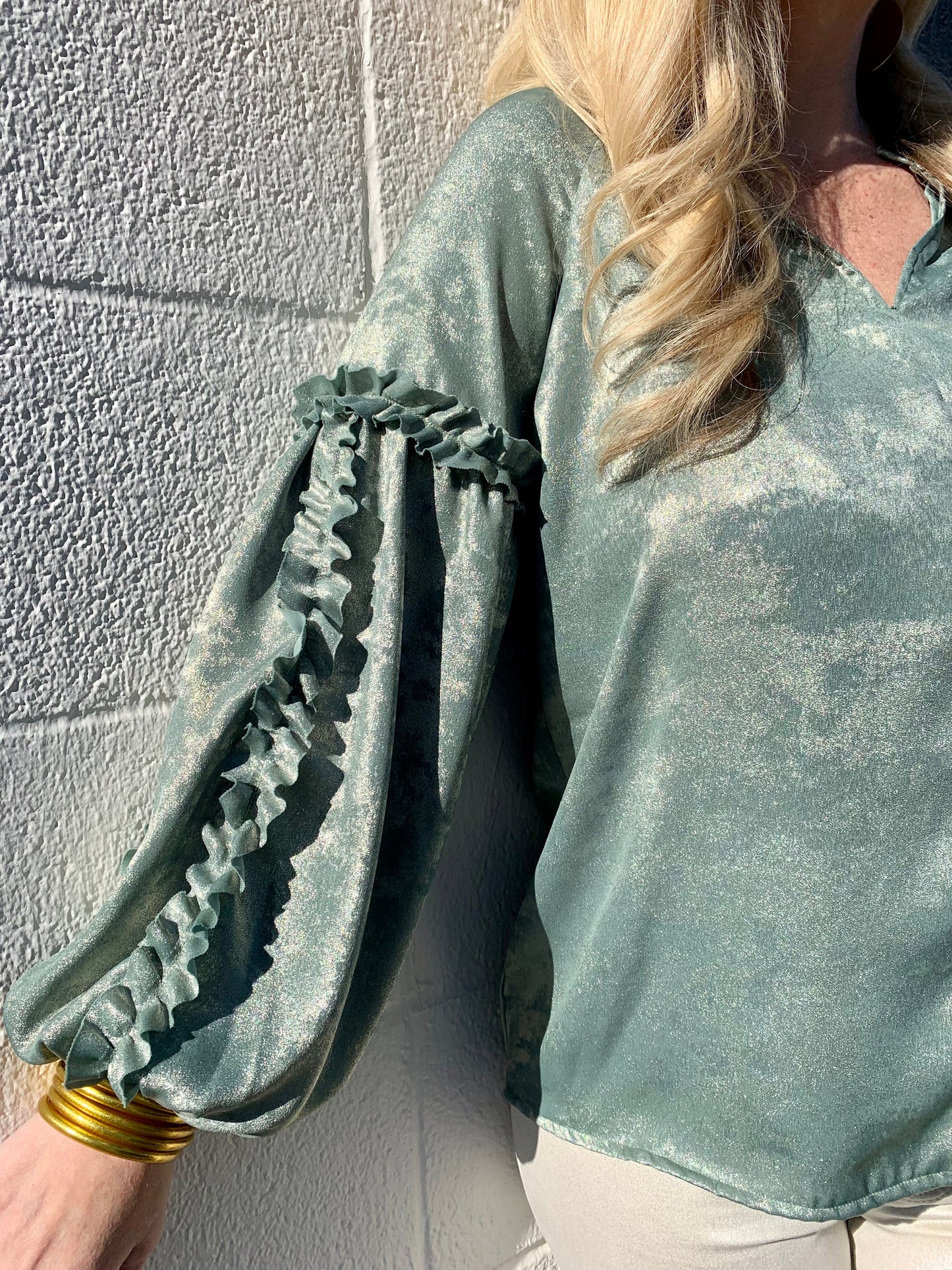 Metallic Popover Ruffled Top
