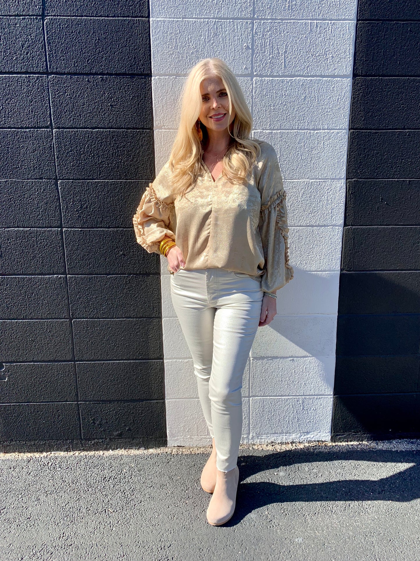 Metallic Popover Ruffled Top