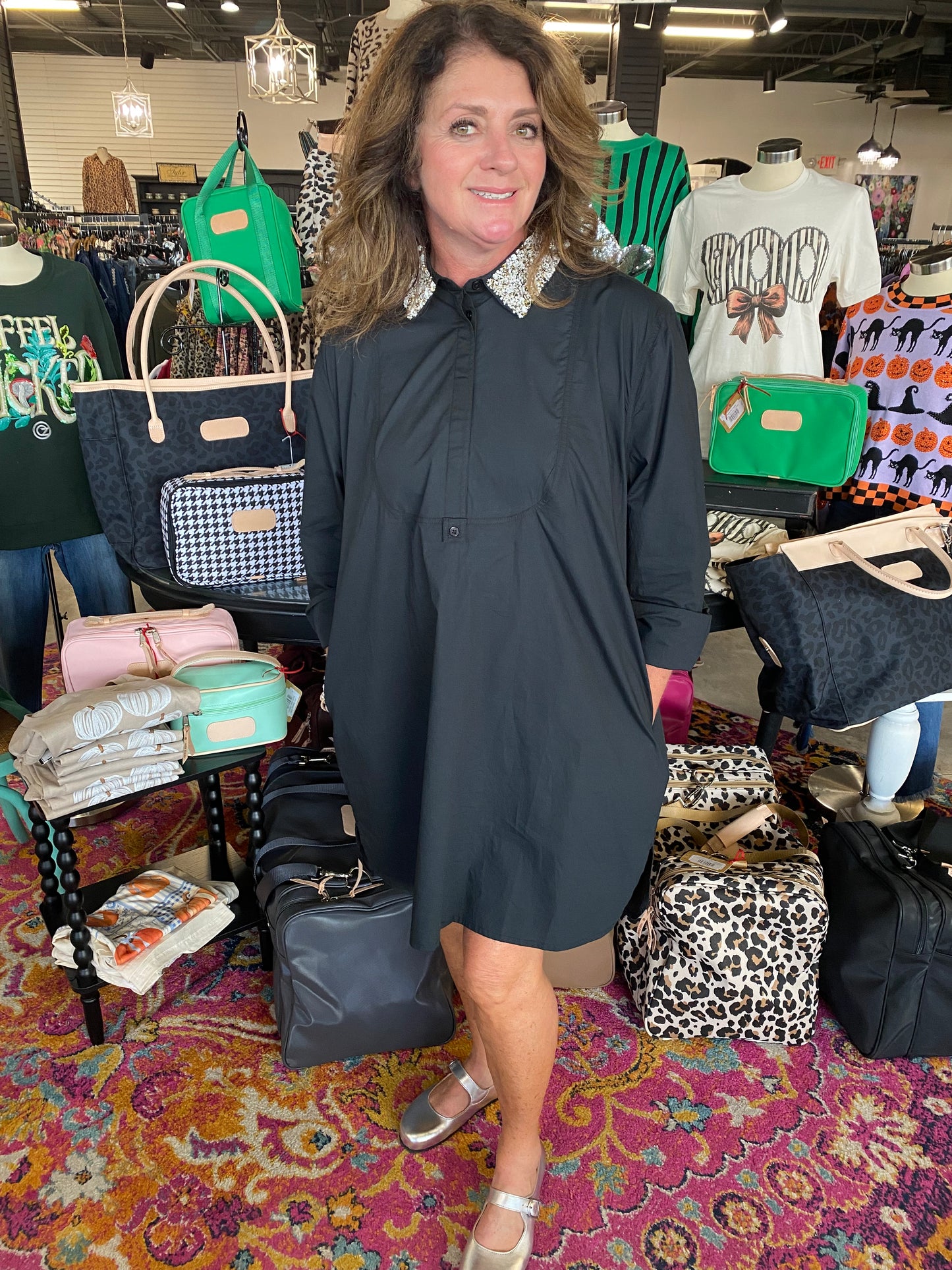 MaGoldima Black Beaded Collar Dress